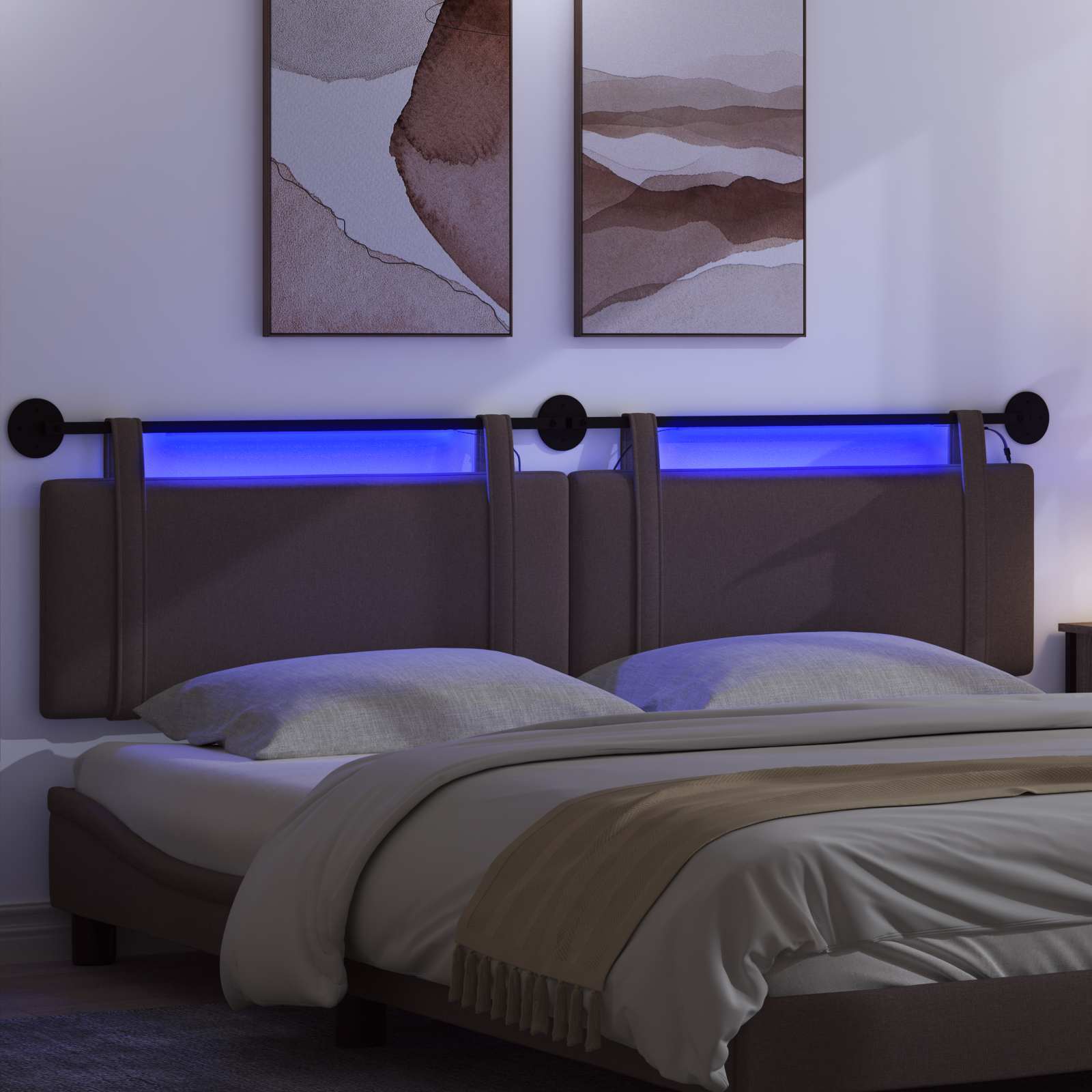 Tête de lit suspendue Avec lumière LED Marron foncé Tissu - XIOS