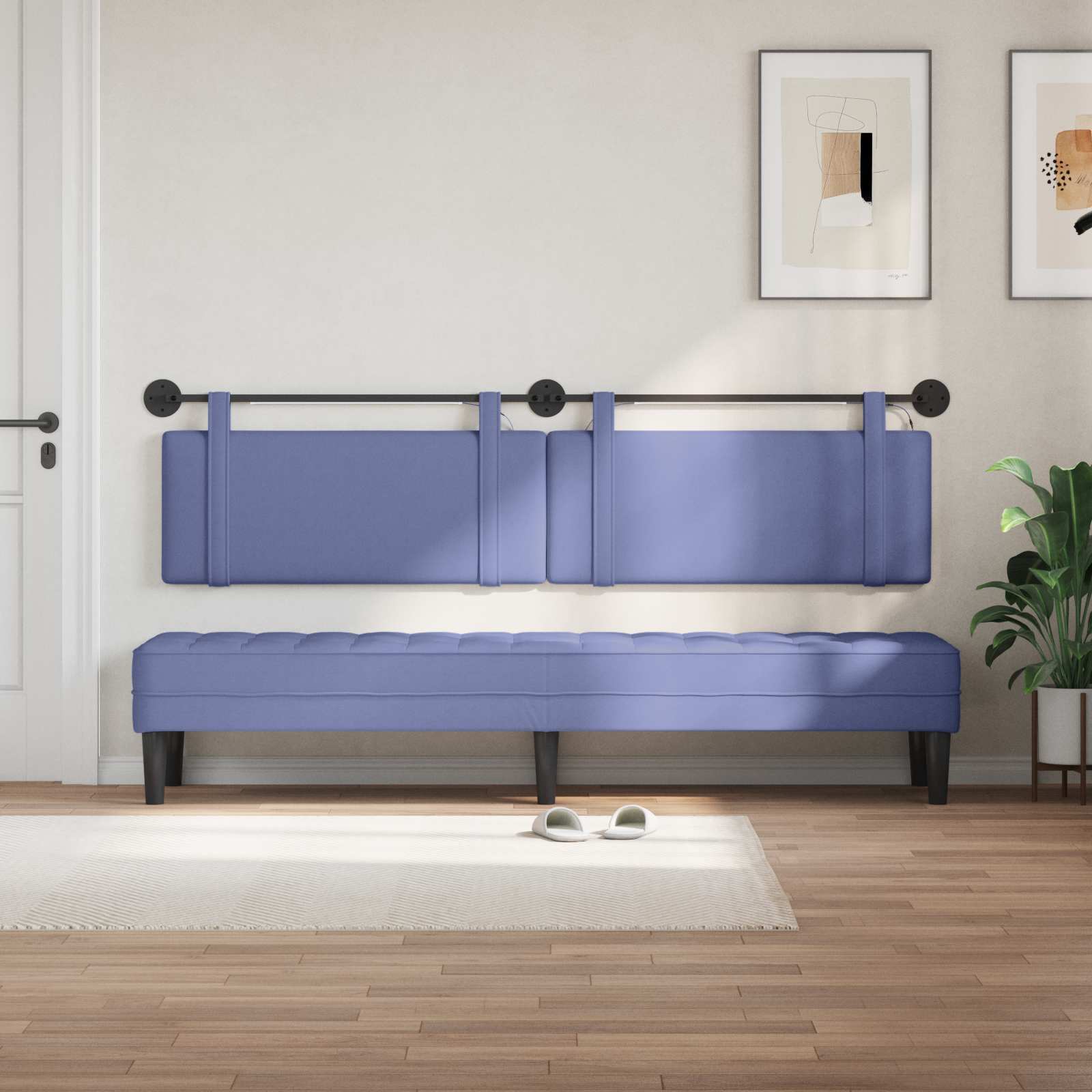 Tête de lit suspendue Avec lumière LED Bleu denim Tissu - XIOS
