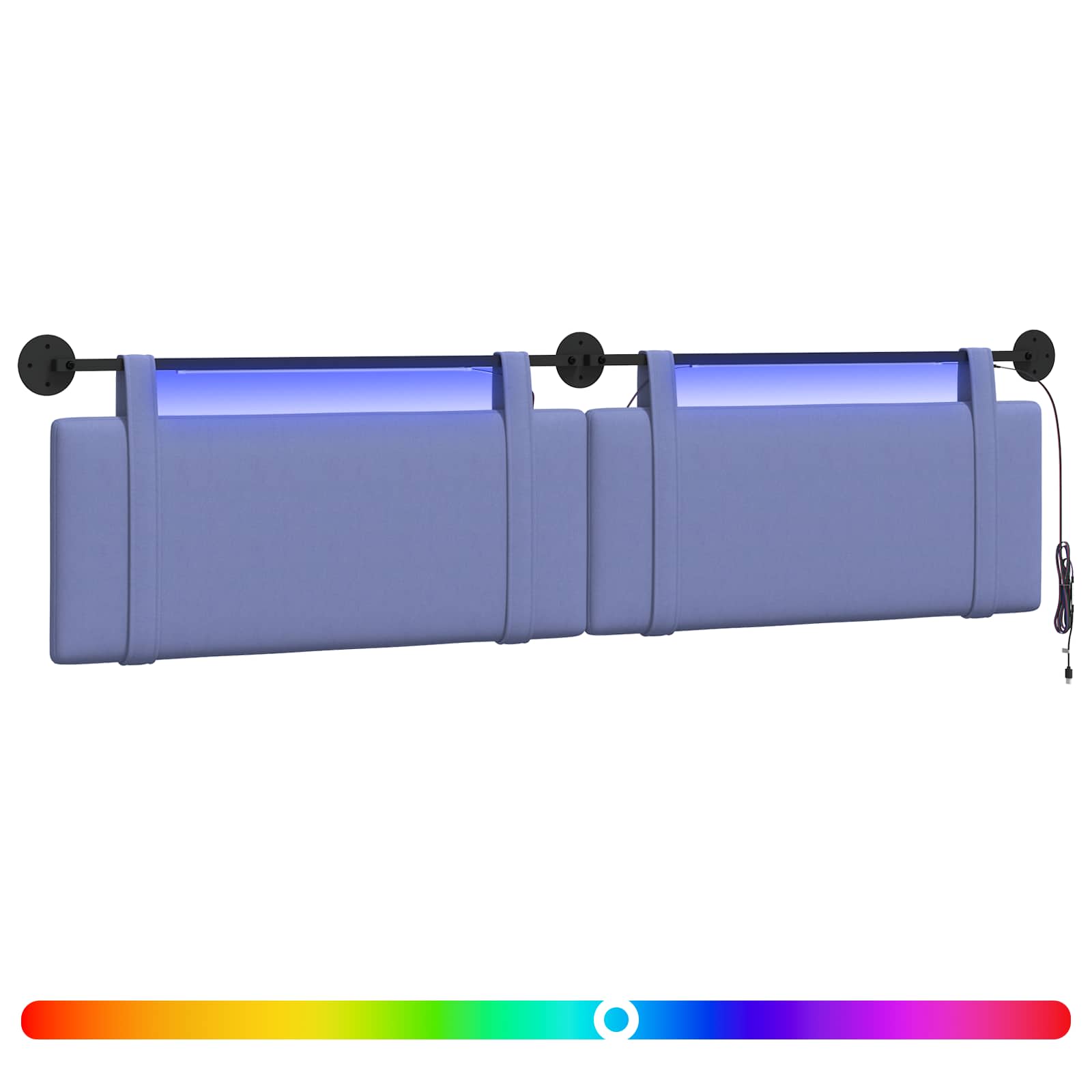 Tête de lit suspendue Avec lumière LED Bleu denim Tissu - XIOS