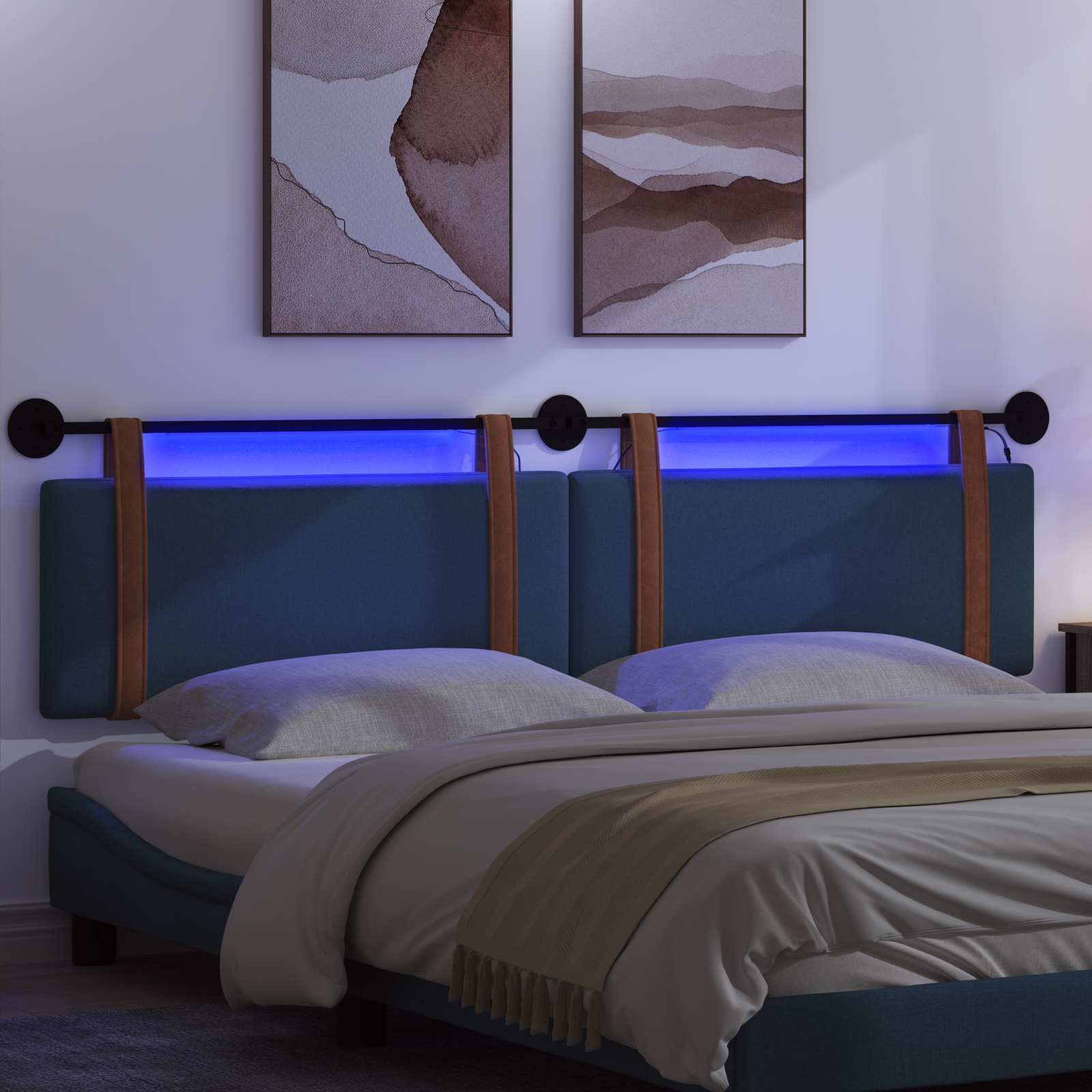 Tête de lit suspendue Avec lumière LED Bleu PU antique - XIOS