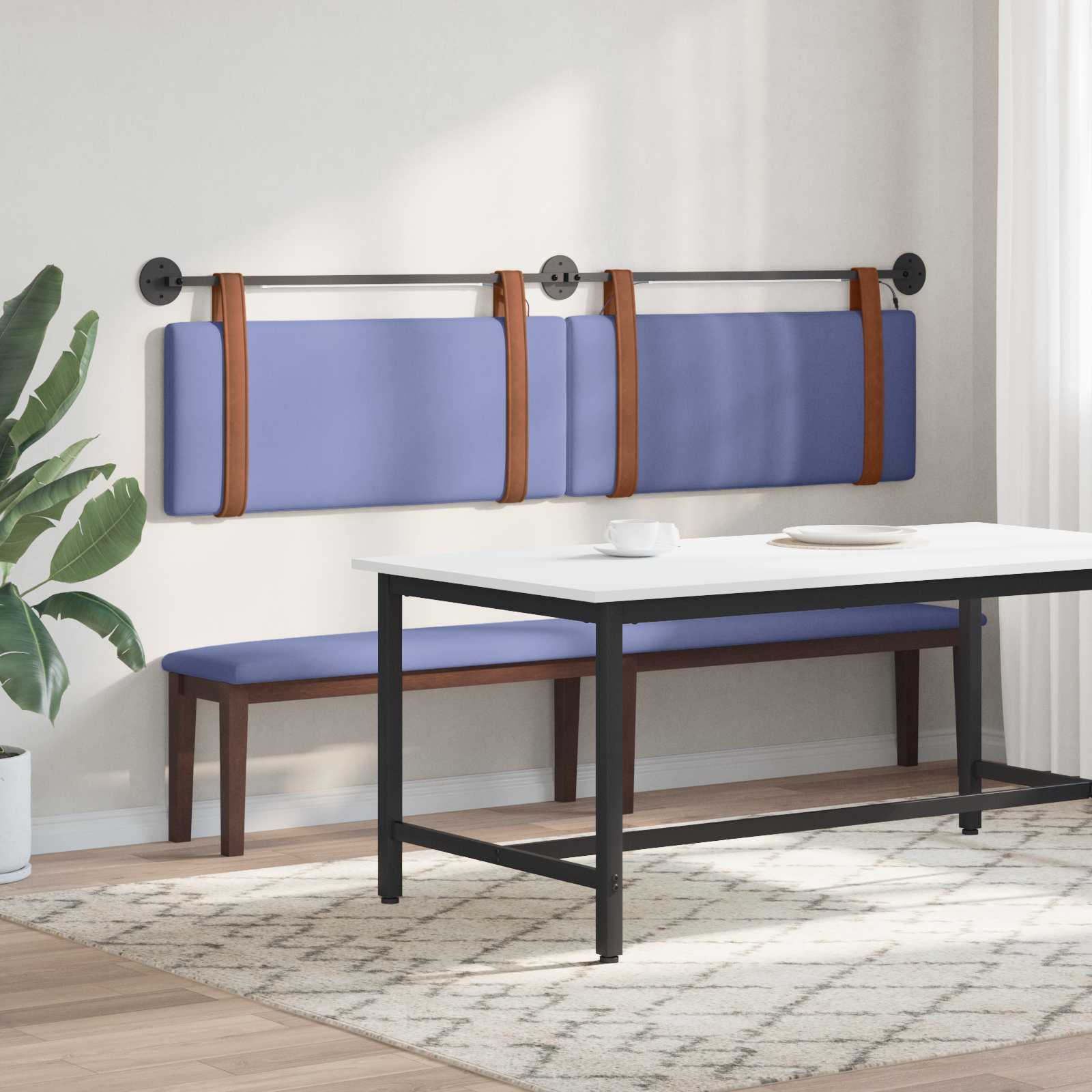 Tête de lit suspendue Avec lumière LED Bleu denim PU antique - XIOS