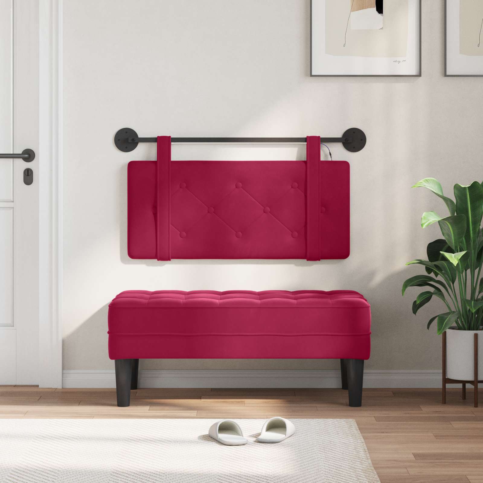 Tête de lit suspendue Avec lumière LED Bordeaux Velours - XIOS