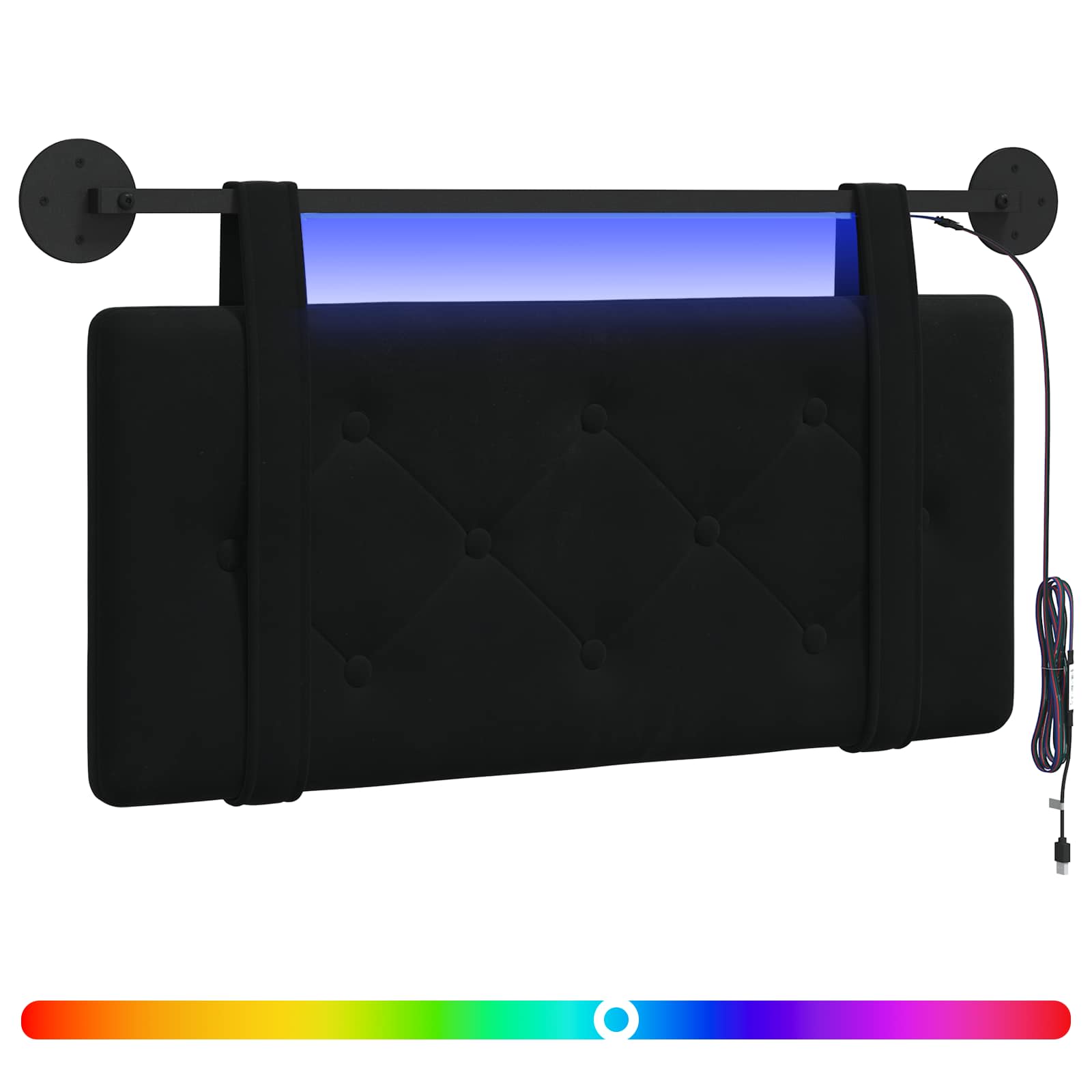 Tête de lit suspendue Avec lumière LED Noir Velours - XIOS