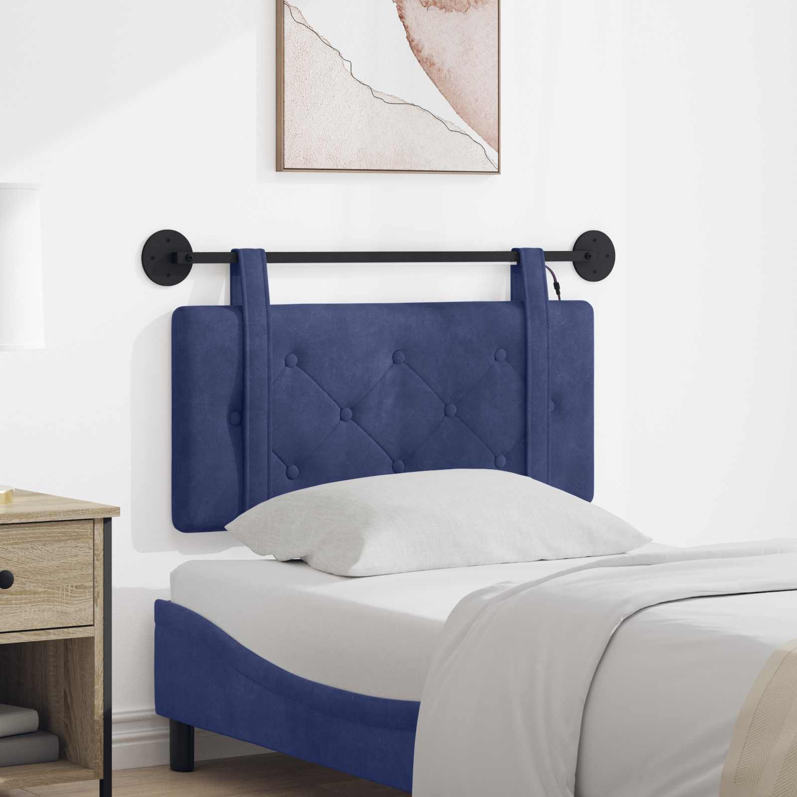 Tête de lit suspendue Avec lumière LED Bleu police Velours - XIOS