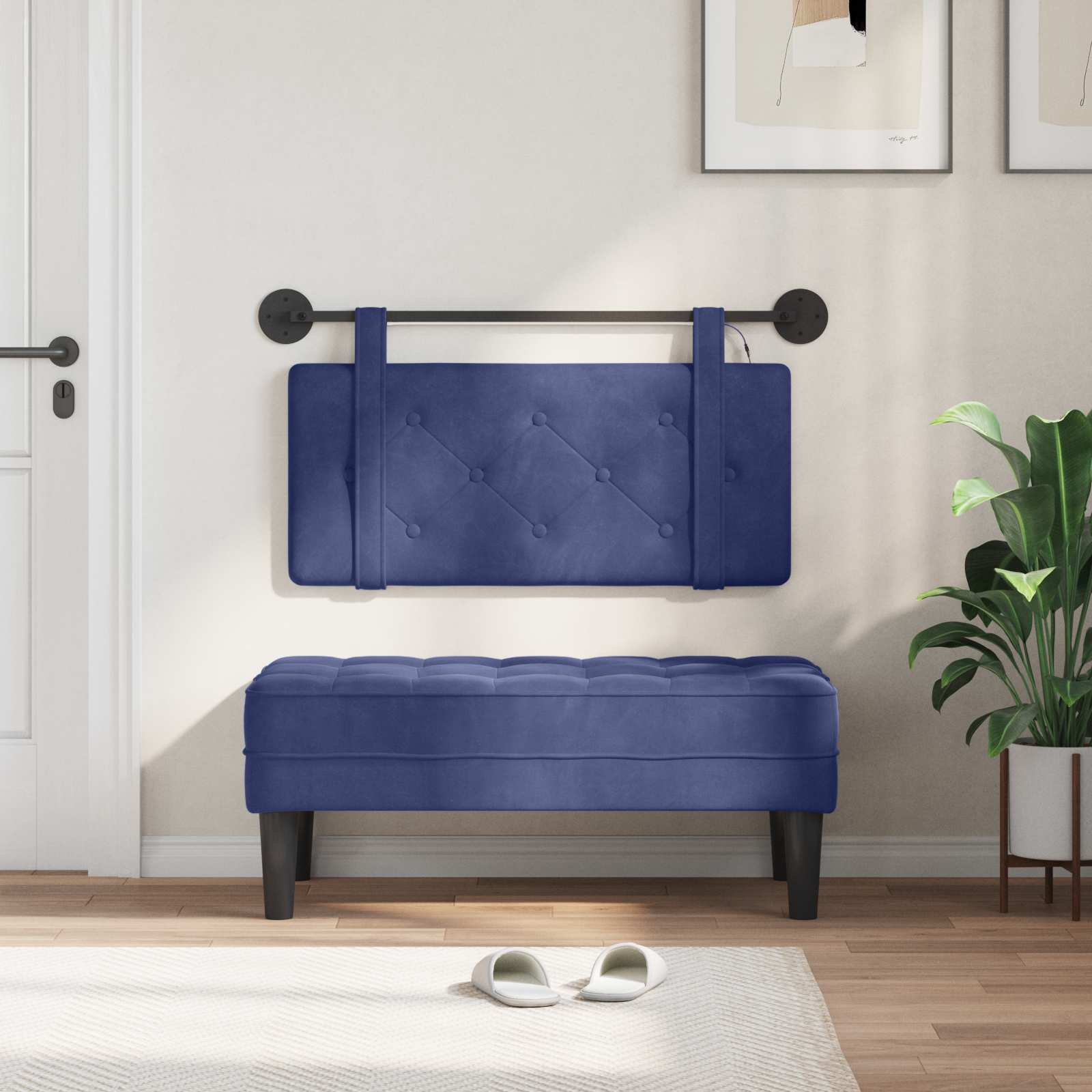 Tête de lit suspendue Avec lumière LED Bleu police Velours - XIOS