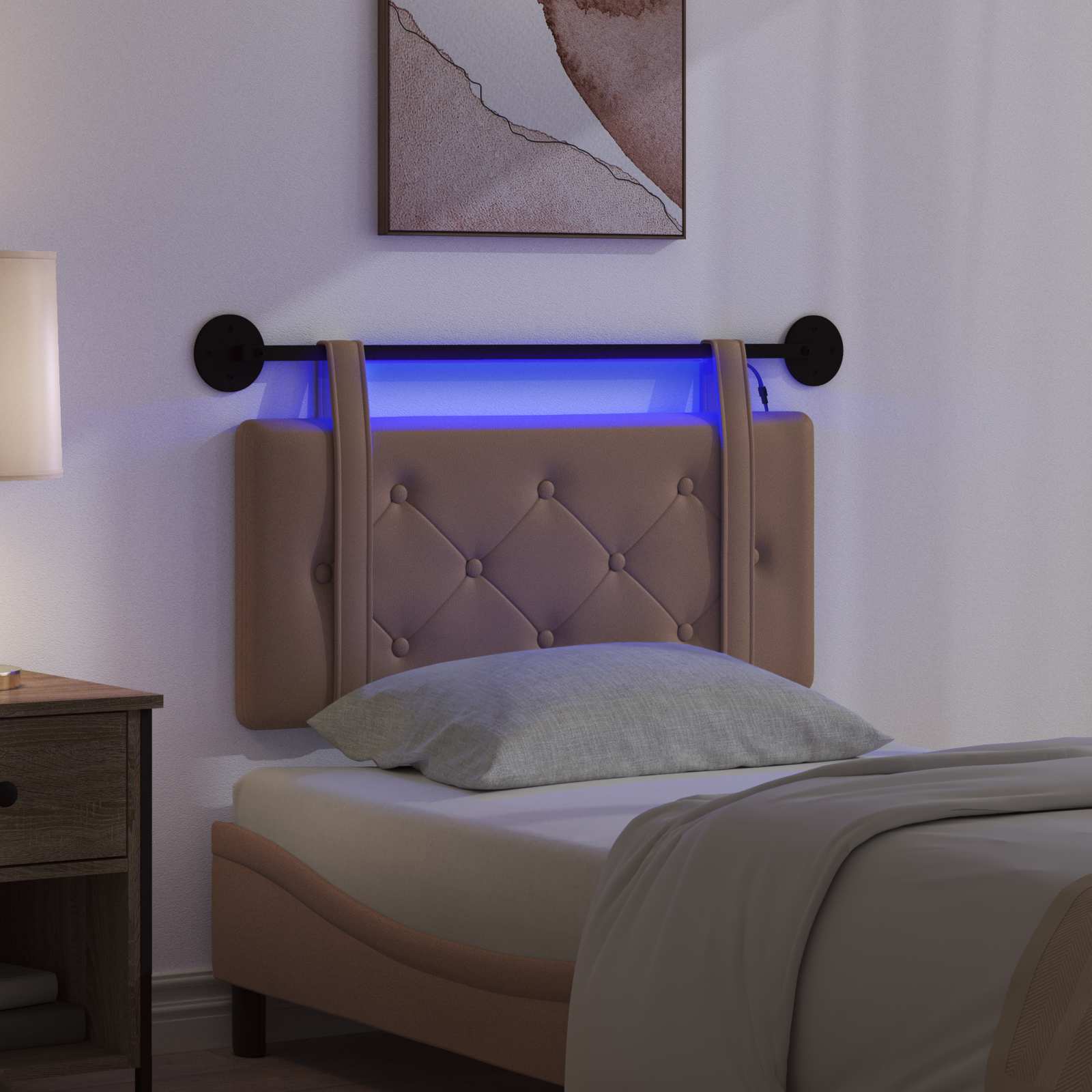 Tête de lit suspendue Avec lumière LED Cappuccino Simili cuir - XIOS