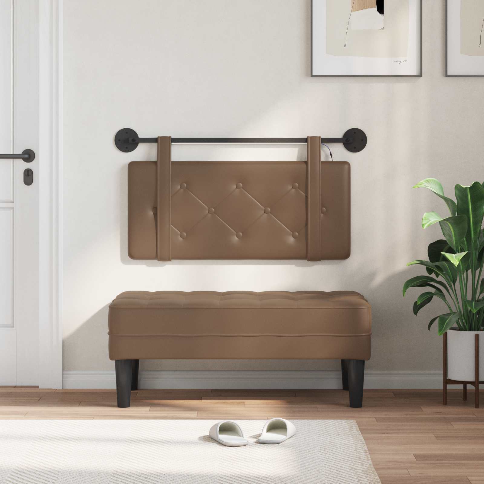 Tête de lit suspendue Avec lumière LED Cappuccino Simili cuir - XIOS