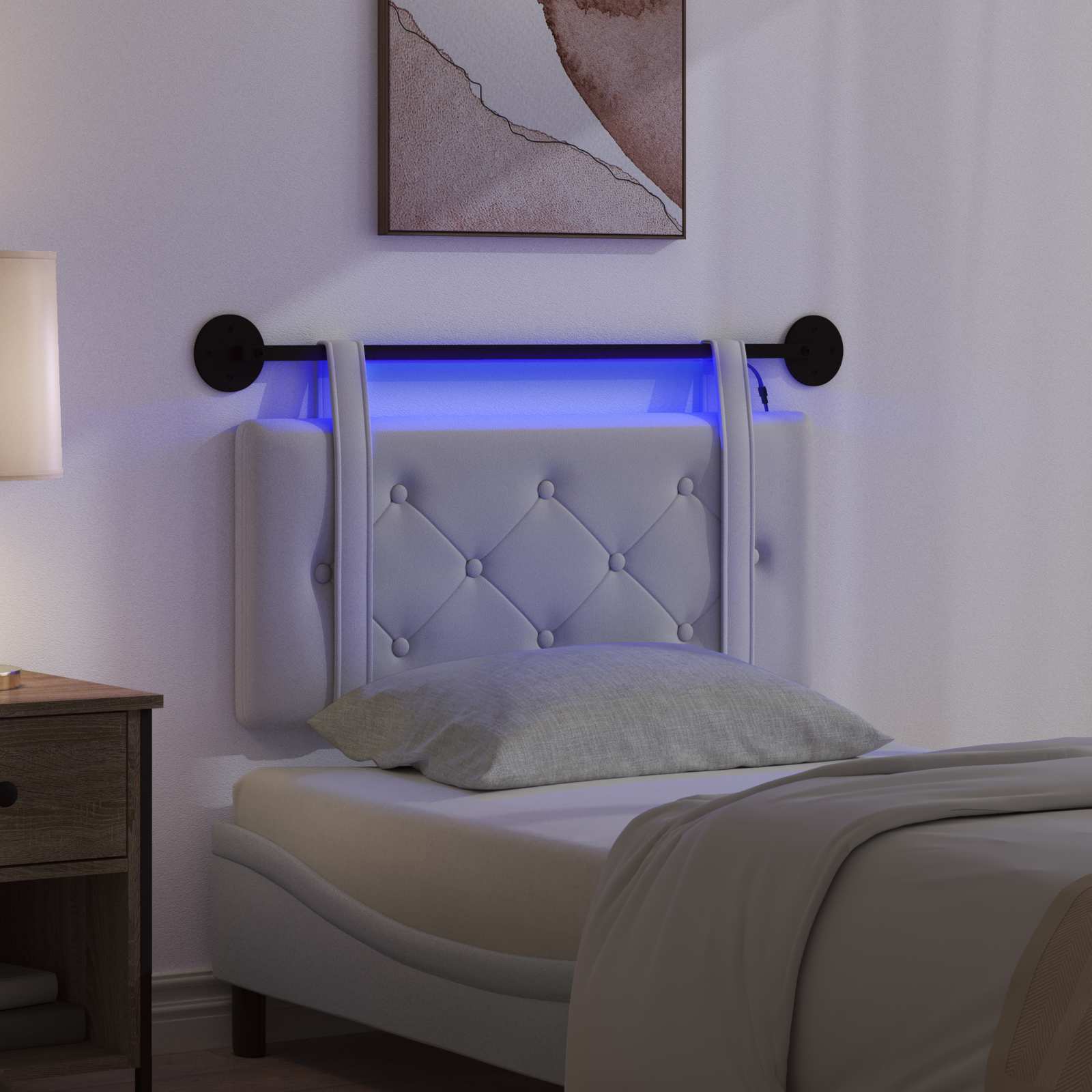 Tête de lit suspendue Avec lumière LED Blanc Simili cuir - XIOS