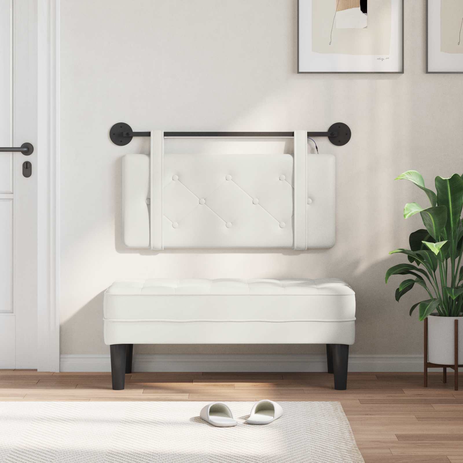 Tête de lit suspendue Avec lumière LED Blanc Simili cuir - XIOS