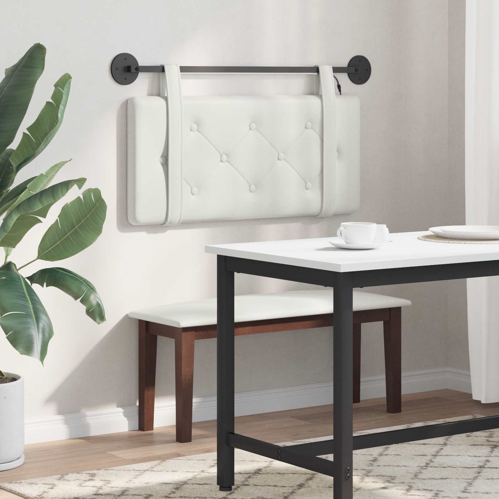 Tête de lit suspendue Avec lumière LED Blanc Simili cuir - XIOS