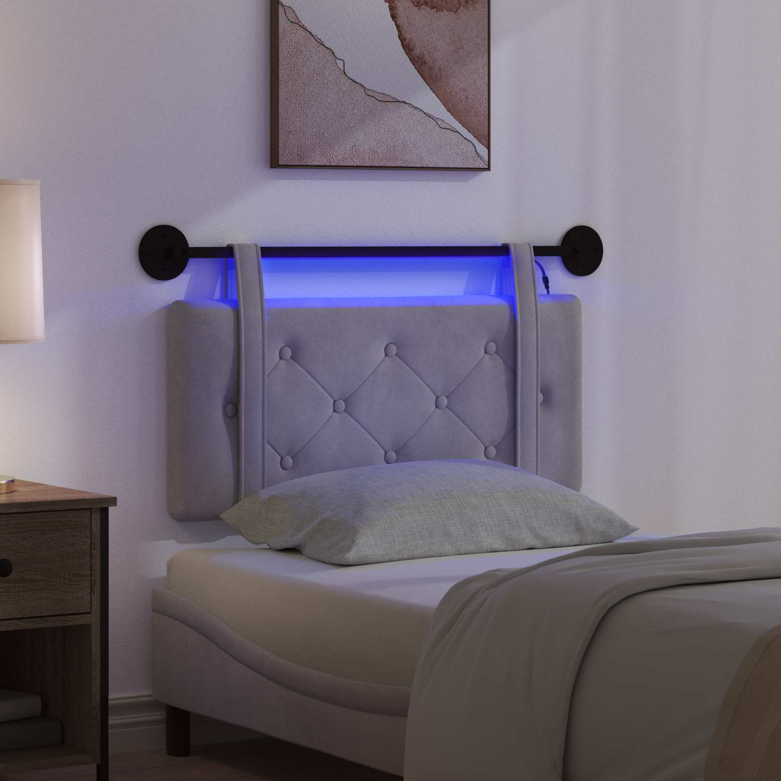 Tête de lit suspendue Avec lumière LED Gris clair Velours - XIOS