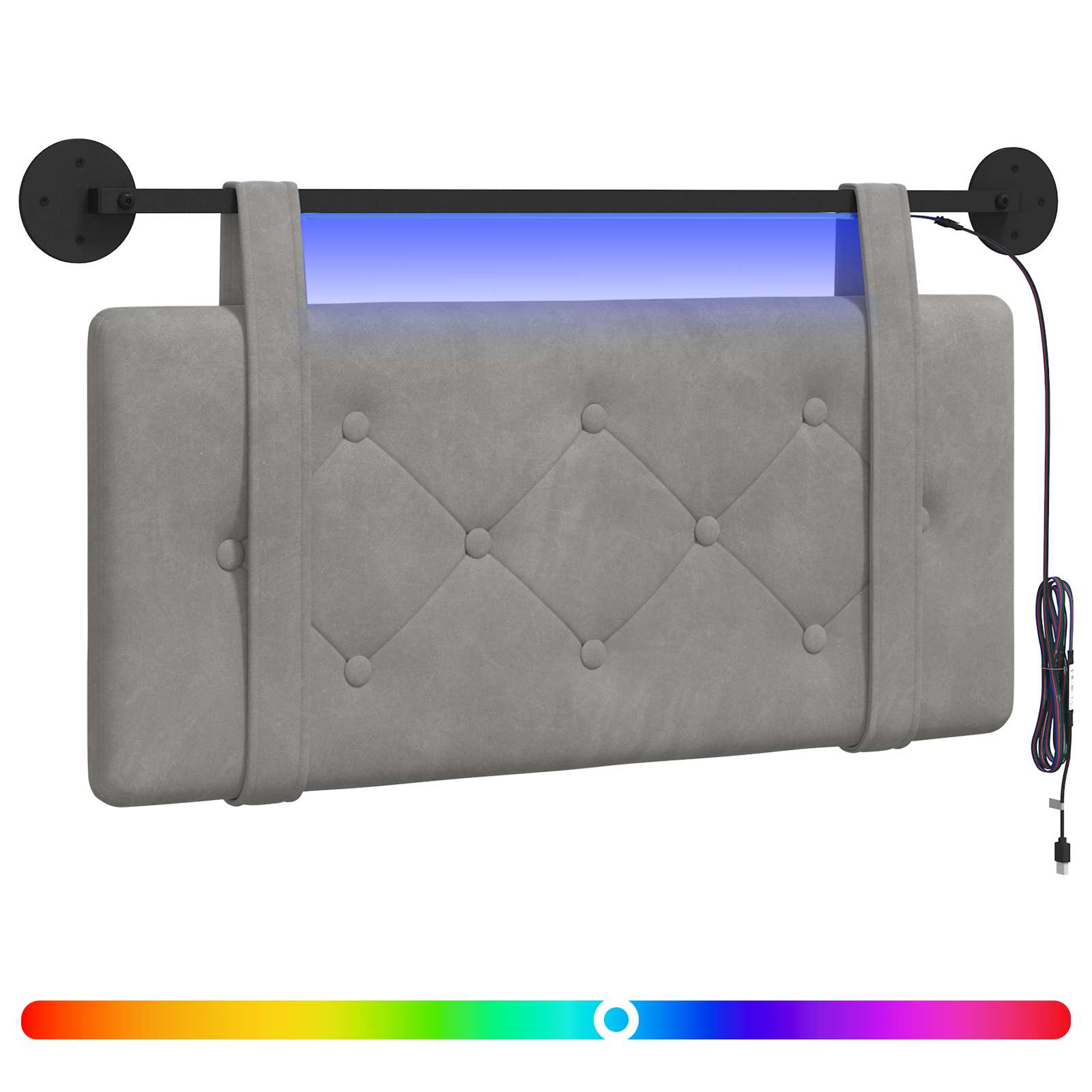 Tête de lit suspendue Avec lumière LED Gris clair Velours - XIOS