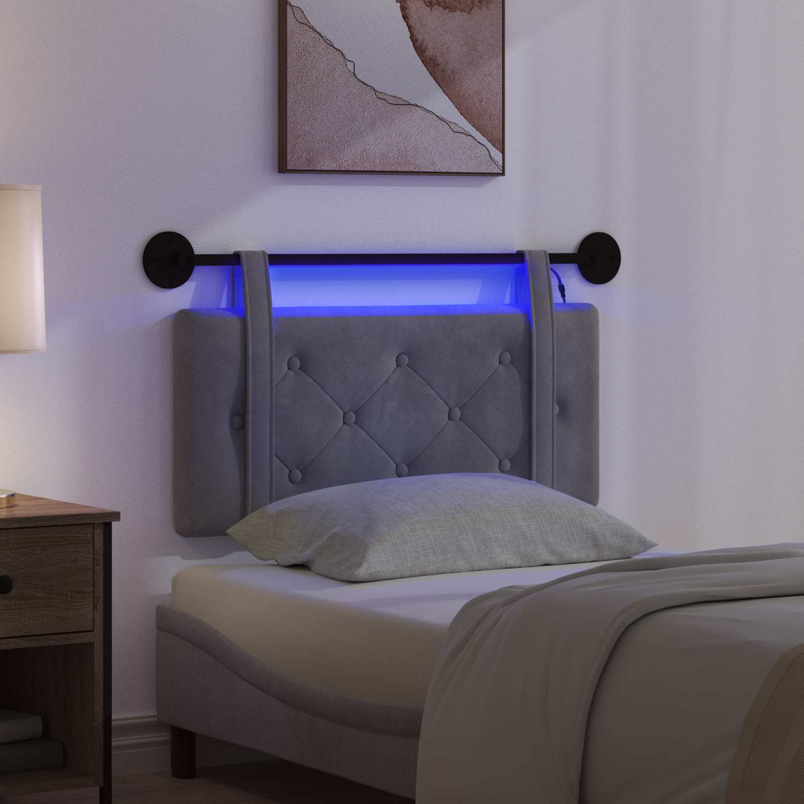Tête de lit suspendue Avec lumière LED Gris foncé Velours - XIOS
