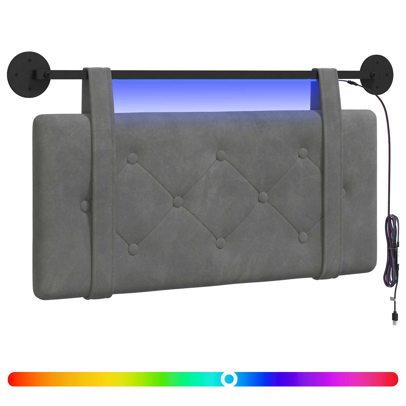 Tête de lit suspendue Avec lumière LED Gris foncé Velours - XIOS