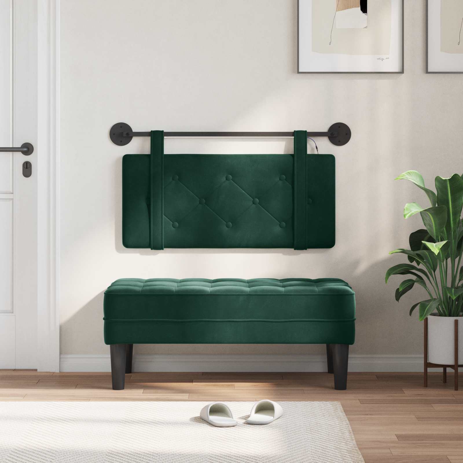 Tête de lit suspendue Avec lumière LED Vert foncé Velours - XIOS