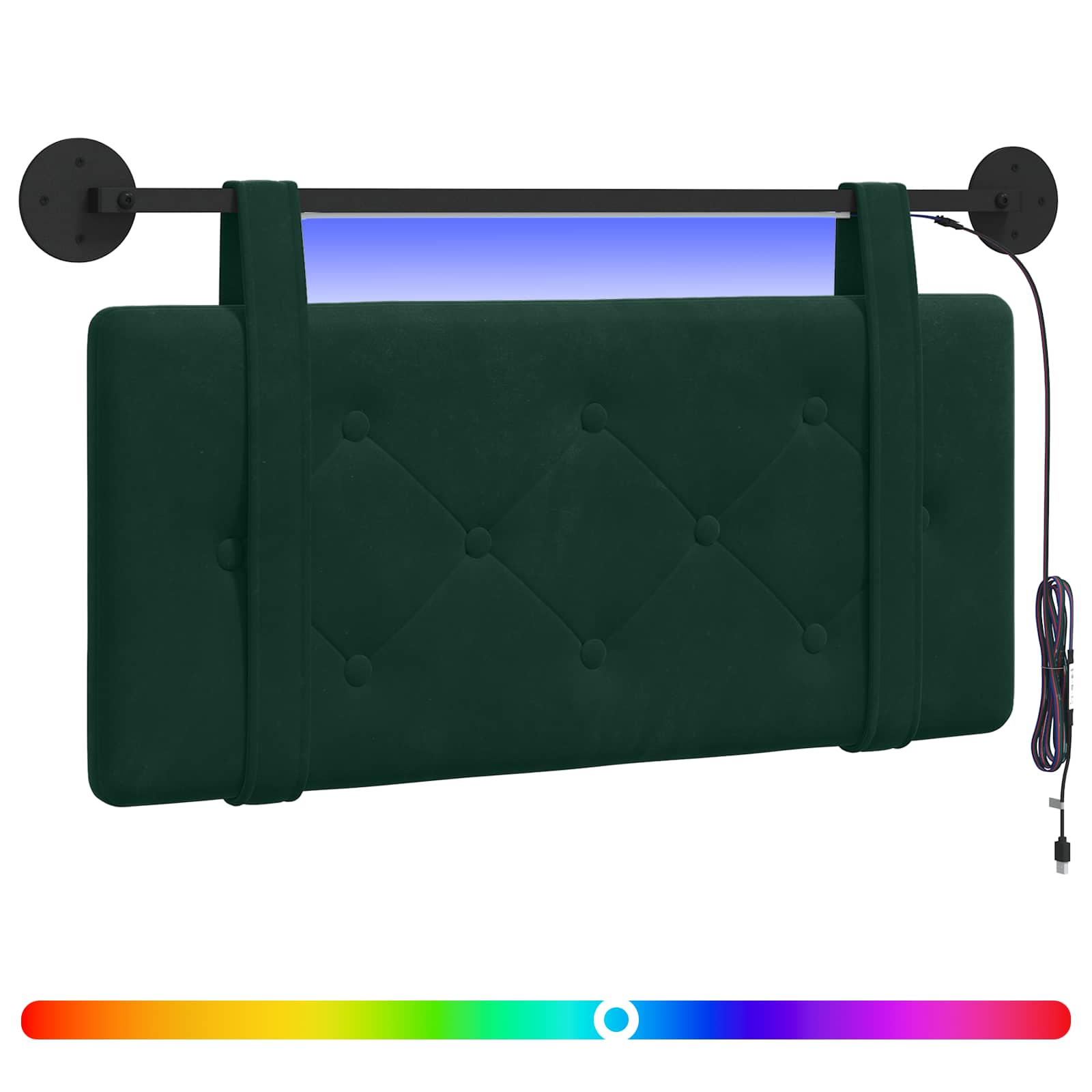 Tête de lit suspendue Avec lumière LED Vert foncé Velours - XIOS