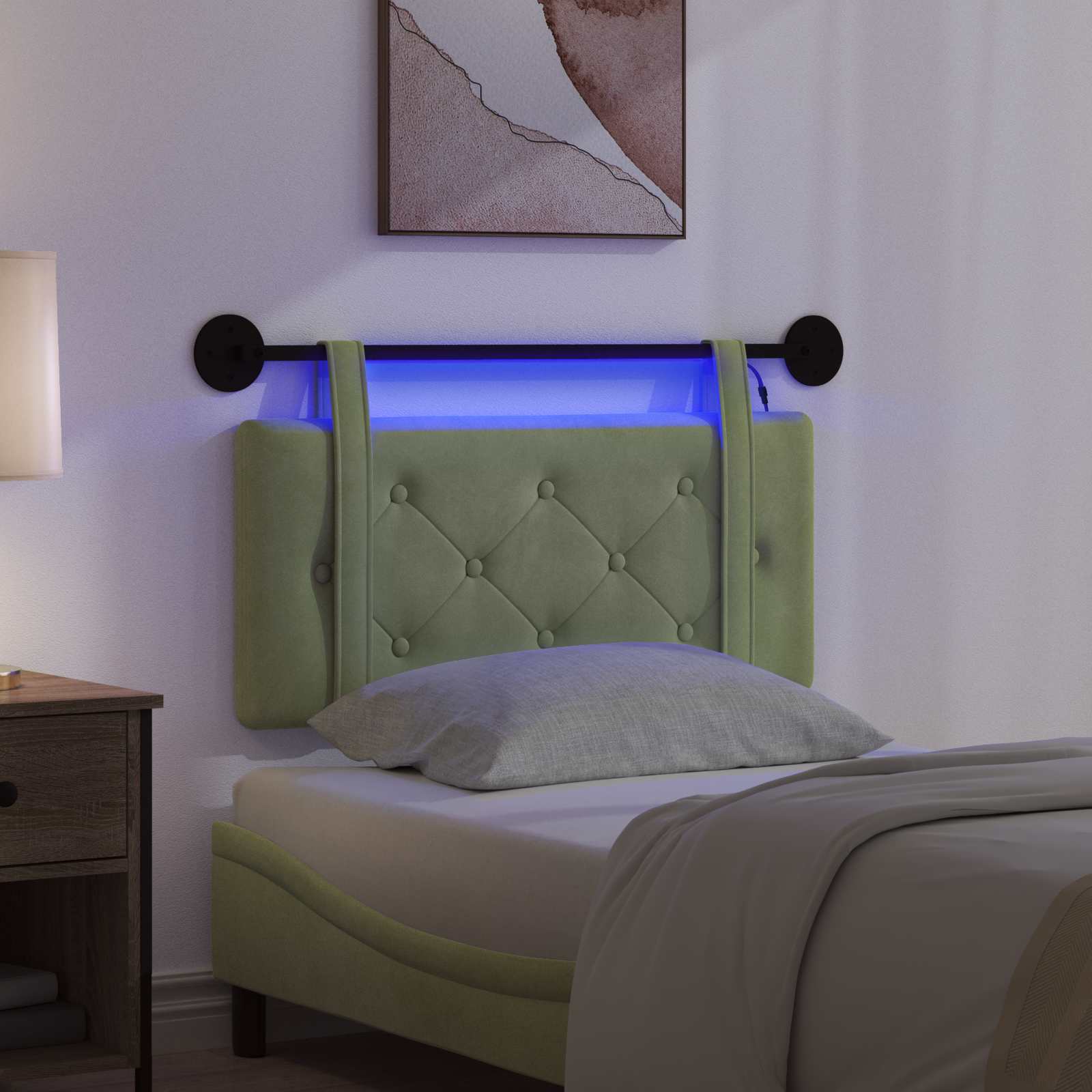 Tête de lit suspendue Avec lumière LED Vert clair Velours - XIOS