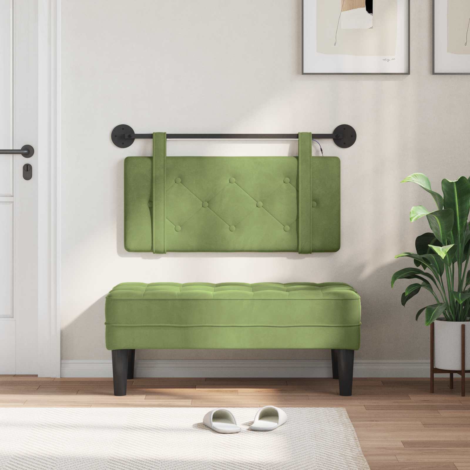 Tête de lit suspendue Avec lumière LED Vert clair Velours - XIOS