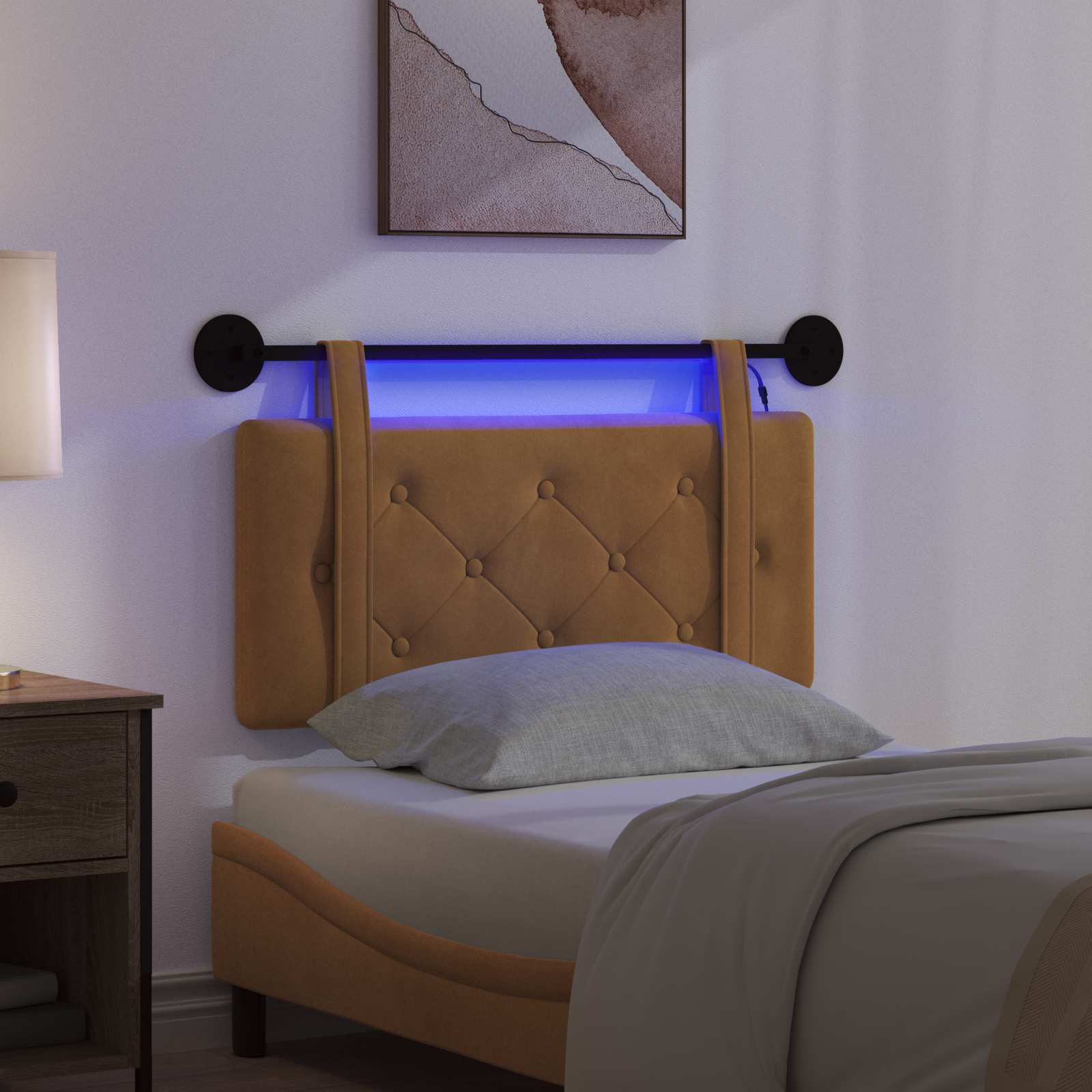 Tête de lit suspendue Avec lumière LED Marron Velours - XIOS