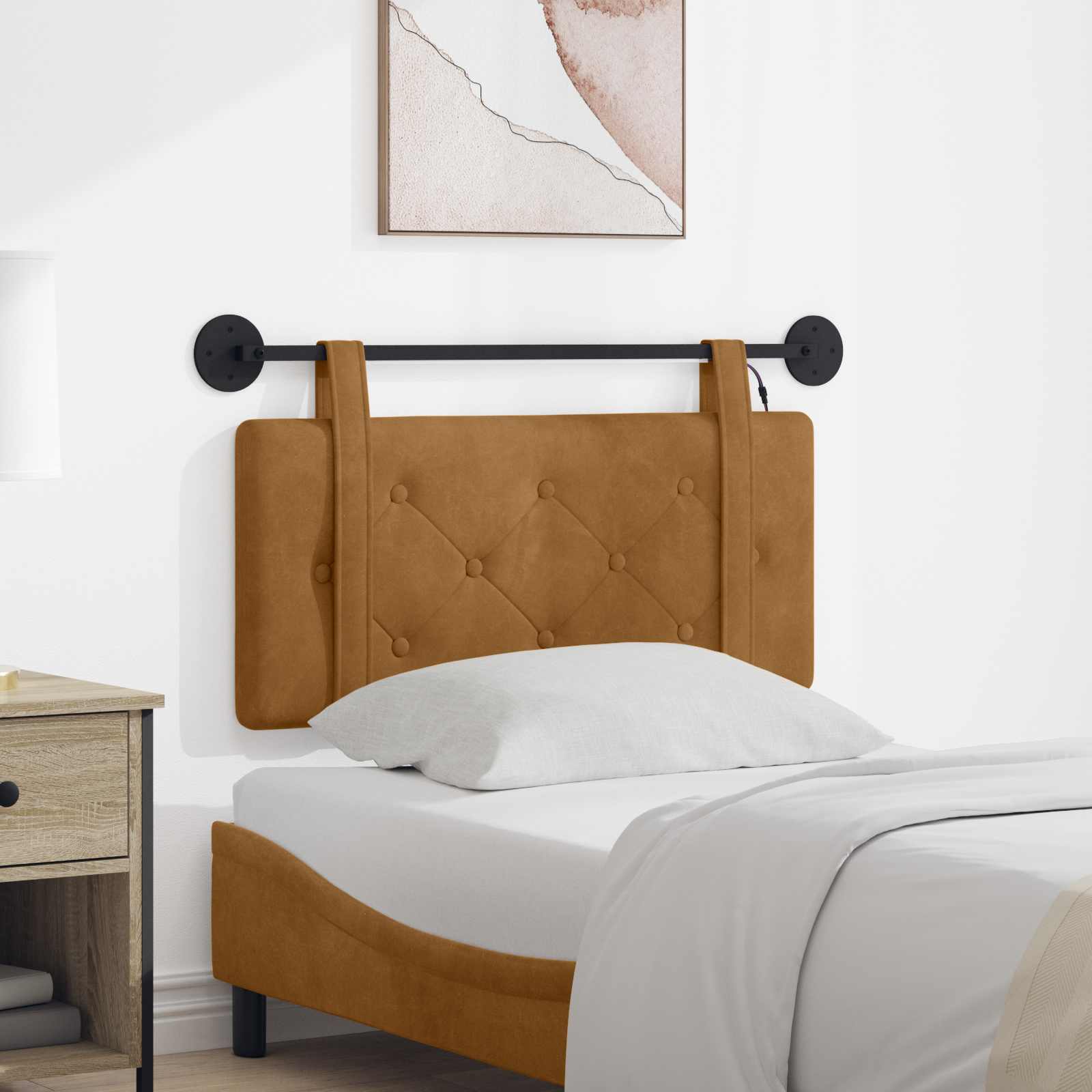 Tête de lit suspendue Avec lumière LED Marron Velours - XIOS