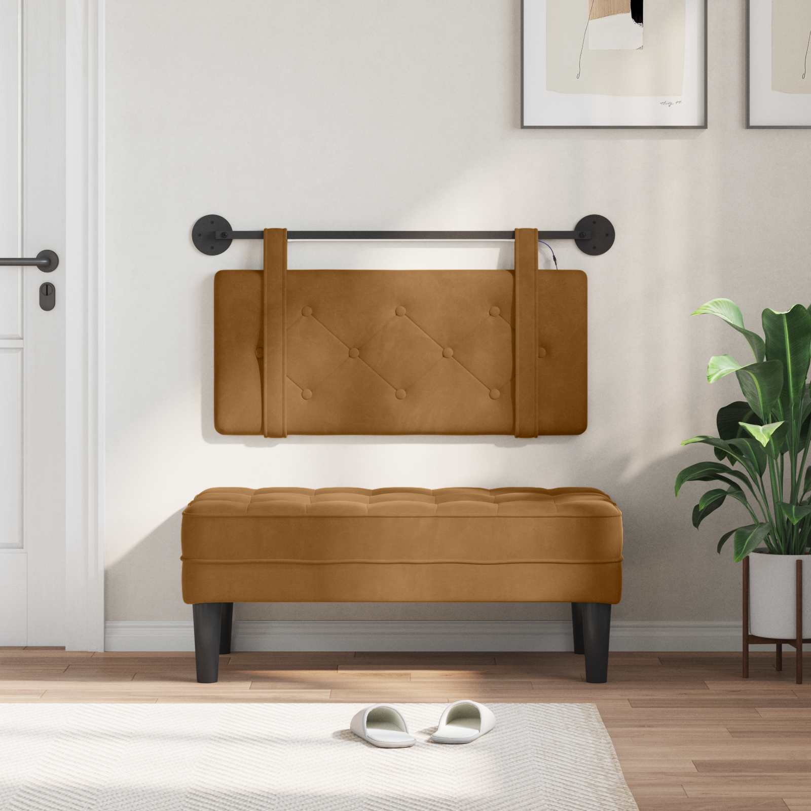 Tête de lit suspendue Avec lumière LED Marron Velours - XIOS