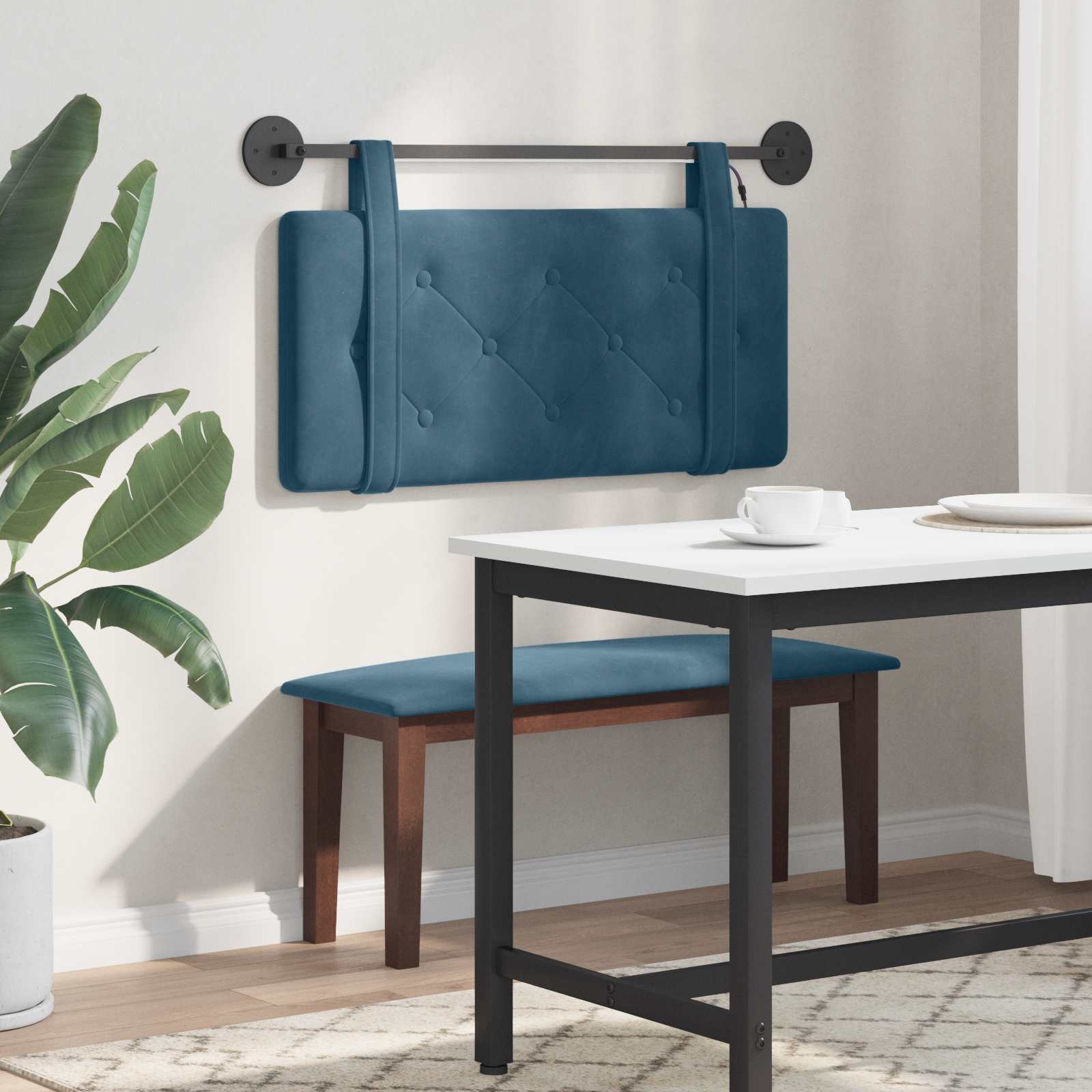 Tête de lit suspendue Avec lumière LED Bleu Velours - XIOS