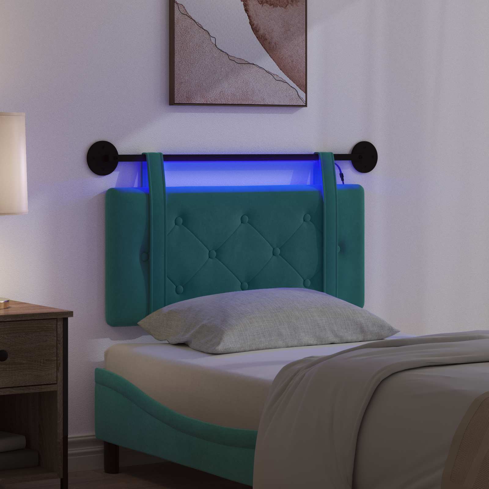 Tête de lit suspendue Avec lumière LED Turquoise Velours - XIOS