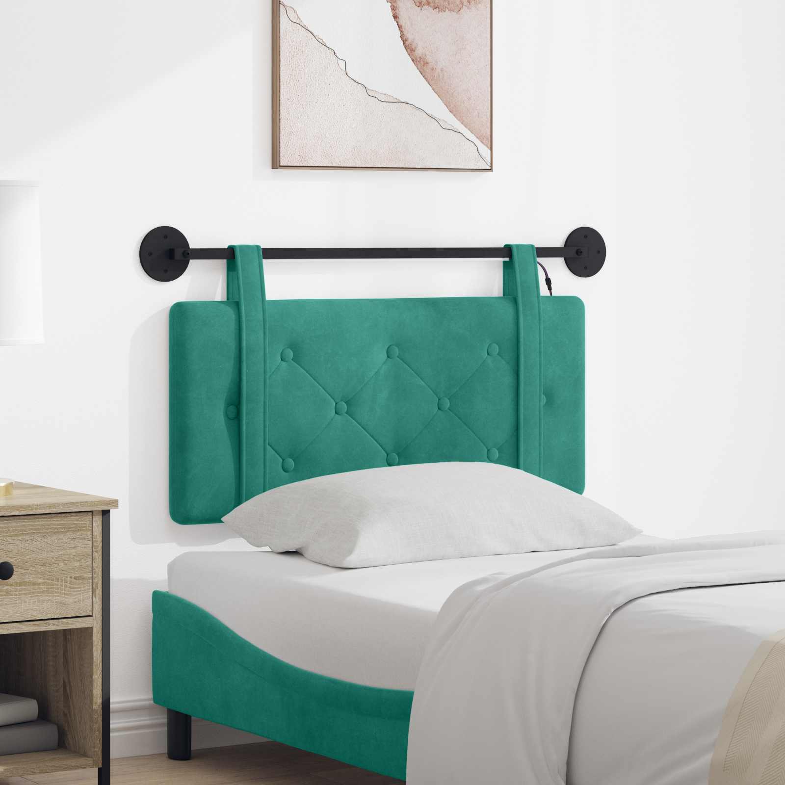 Tête de lit suspendue Avec lumière LED Turquoise Velours - XIOS