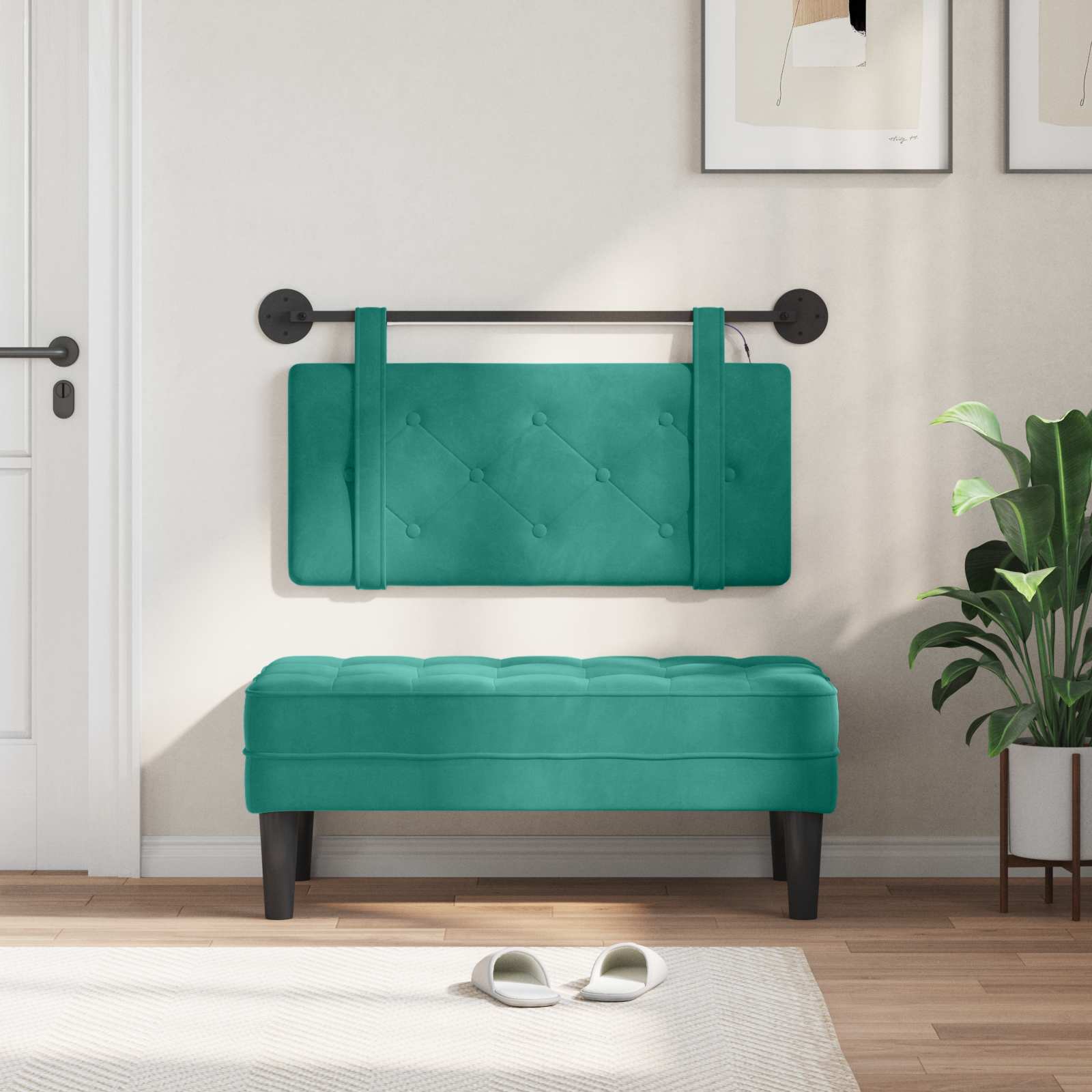Tête de lit suspendue Avec lumière LED Turquoise Velours - XIOS