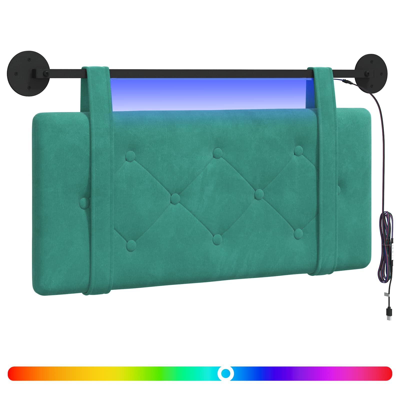 Tête de lit suspendue Avec lumière LED Turquoise Velours - XIOS