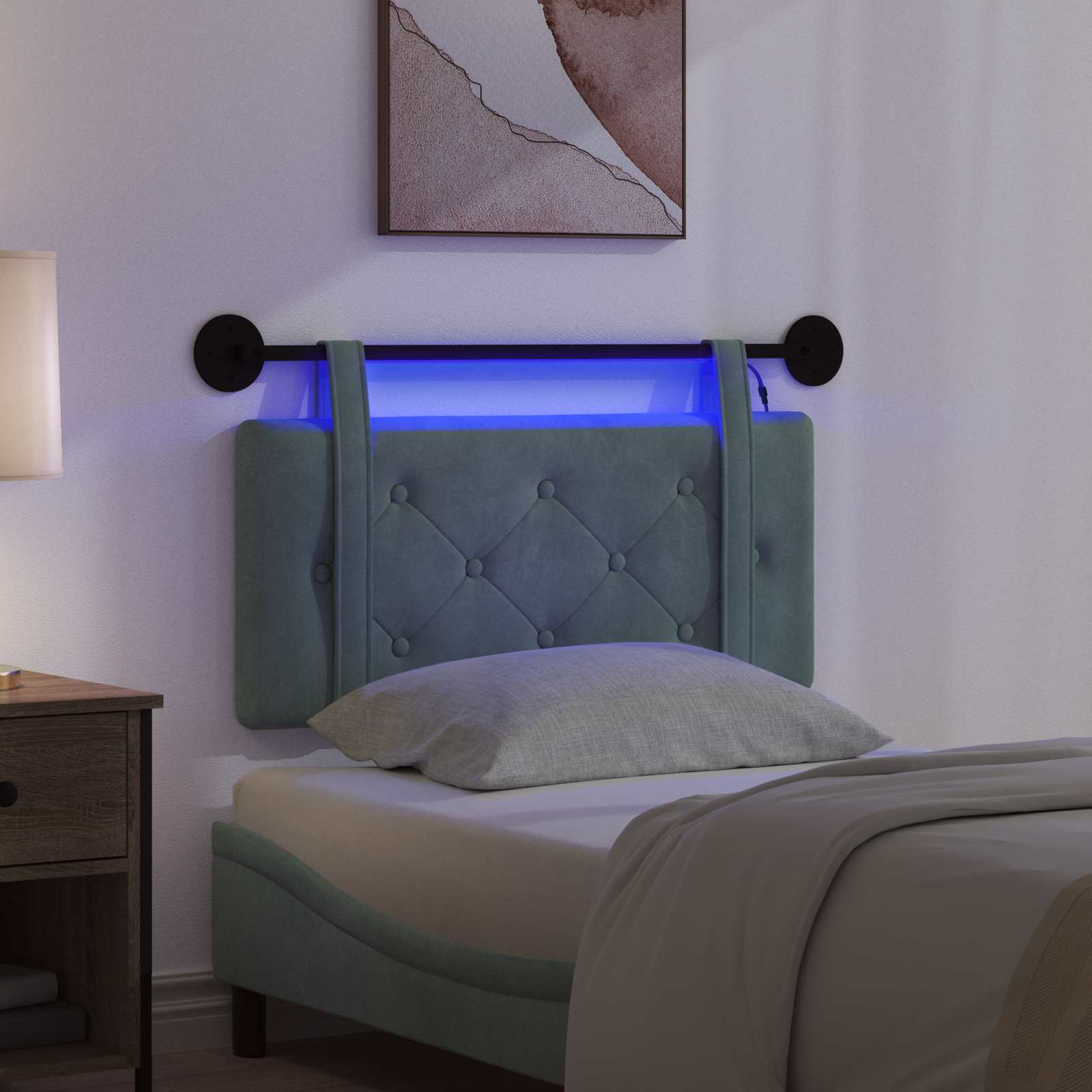 Tête de lit suspendue Avec lumière LED Vert Mer Velours - XIOS