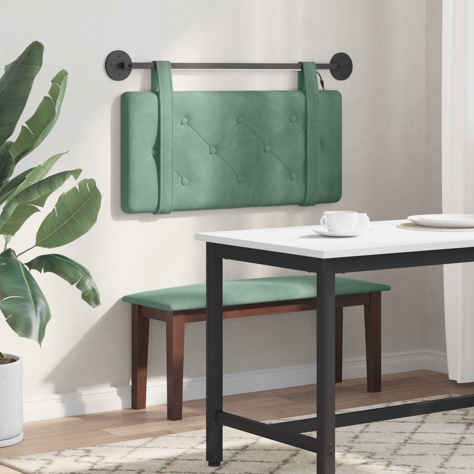 Tête de lit suspendue Avec lumière LED Vert Mer Velours - XIOS
