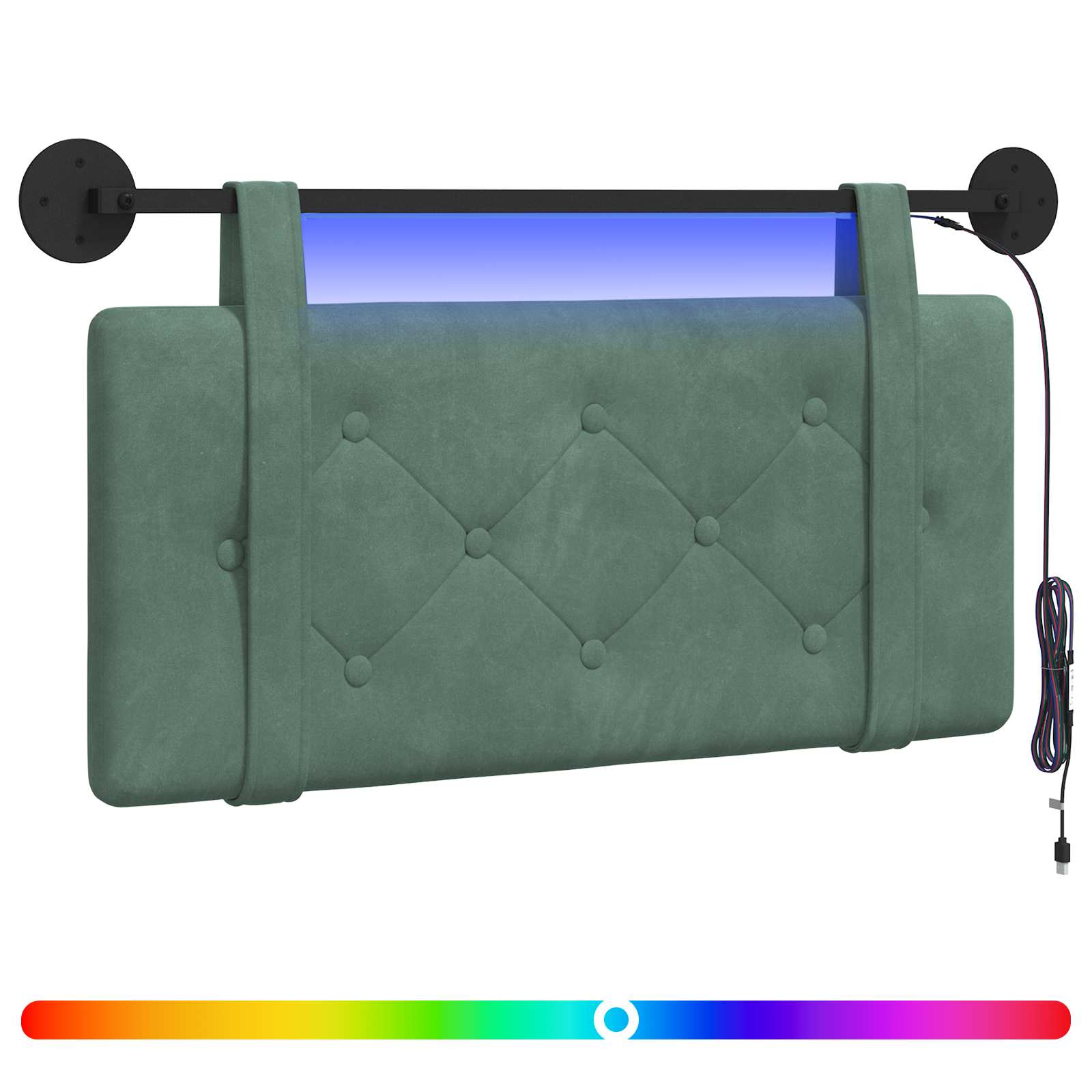 Tête de lit suspendue Avec lumière LED Vert Mer Velours - XIOS