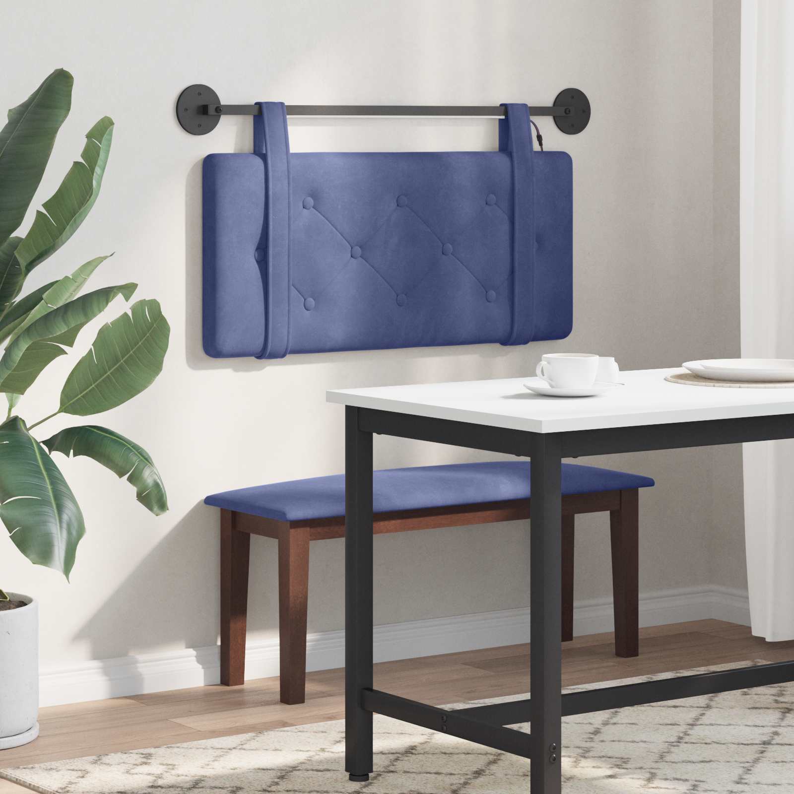 Tête de lit suspendue Avec lumière LED Bleu police Velours - XIOS