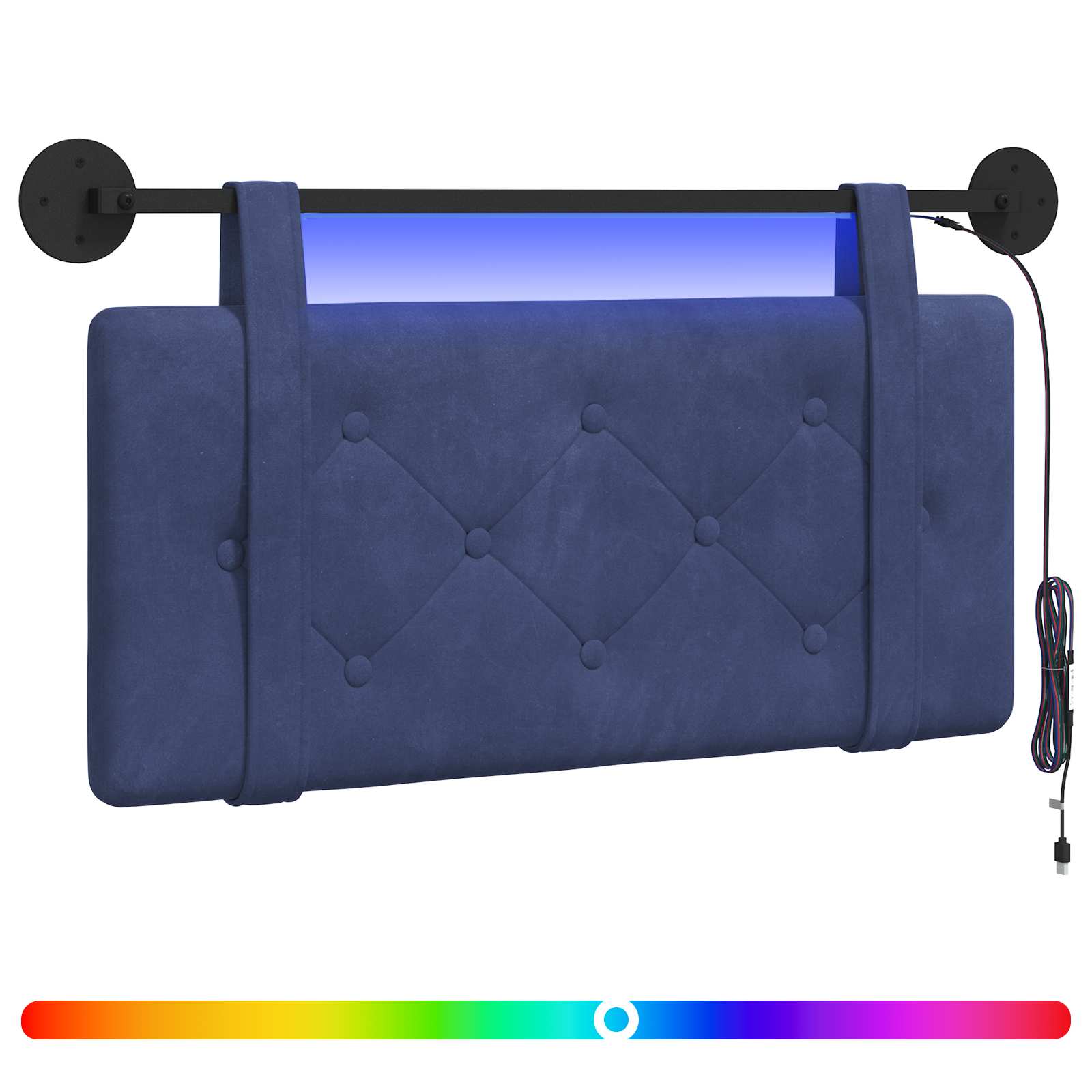 Tête de lit suspendue Avec lumière LED Bleu police Velours - XIOS