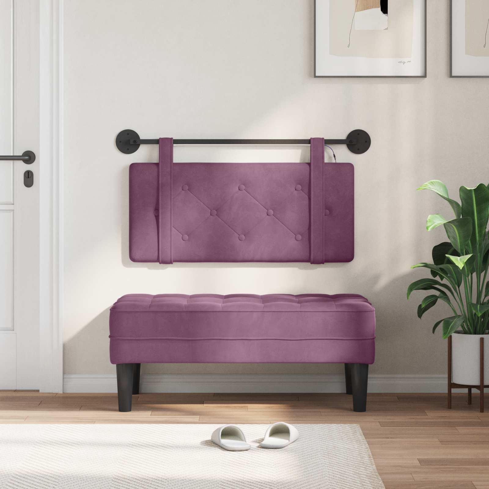 Tête de lit suspendue Avec lumière LED Pourpre Velours - XIOS