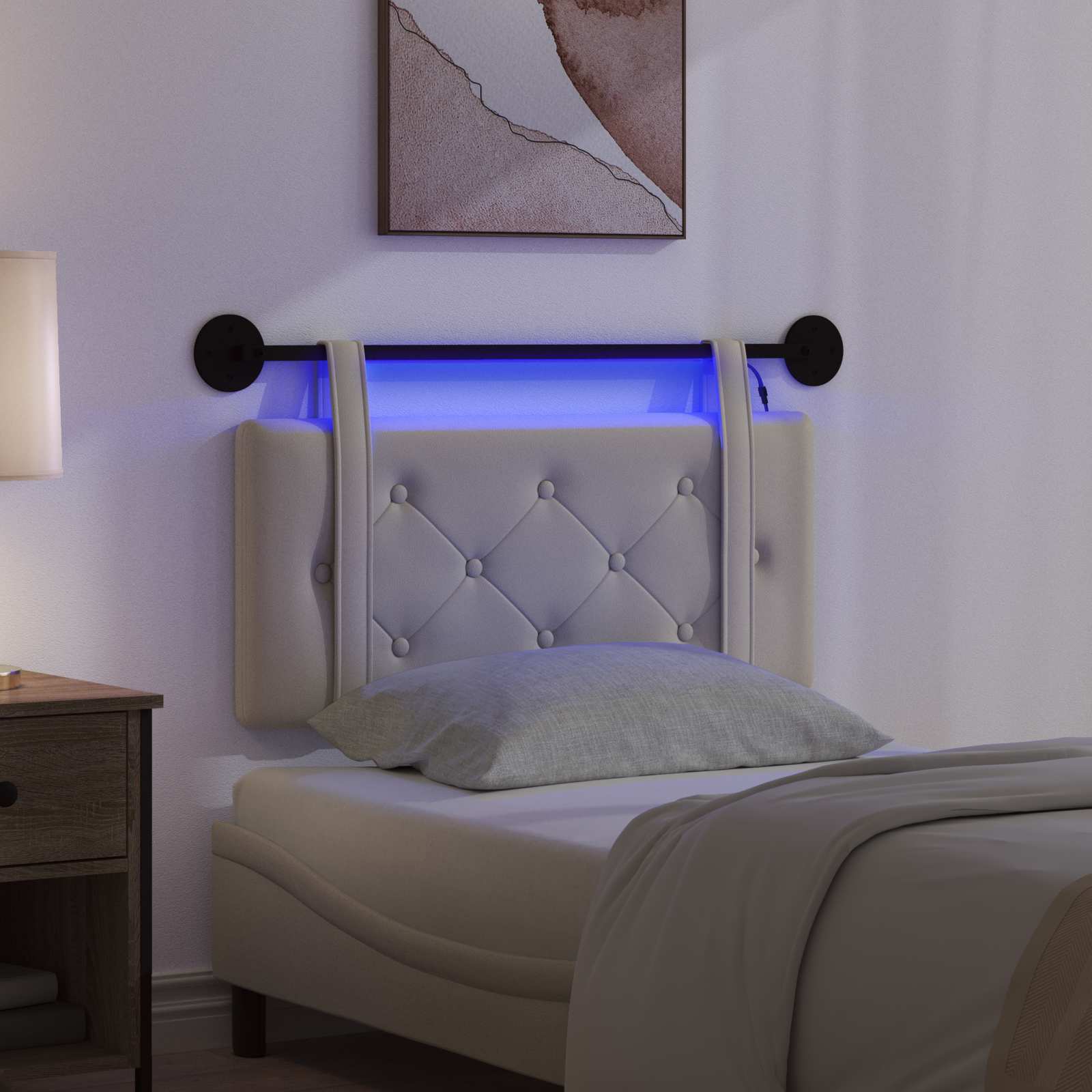 Tête de lit suspendue Avec lumière LED Crème Simili cuir - XIOS