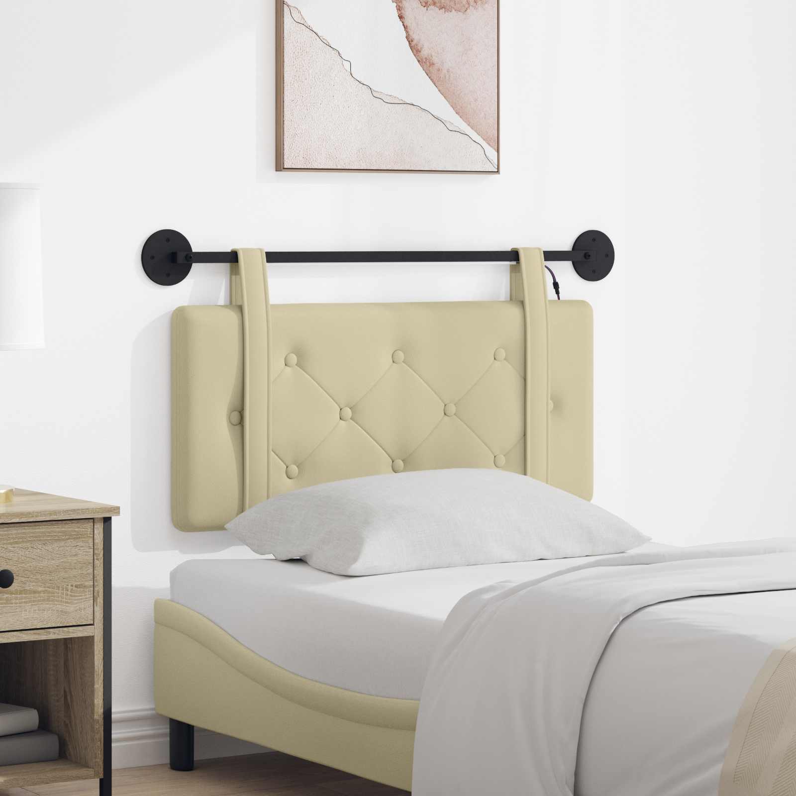Tête de lit suspendue Avec lumière LED Crème Simili cuir - XIOS