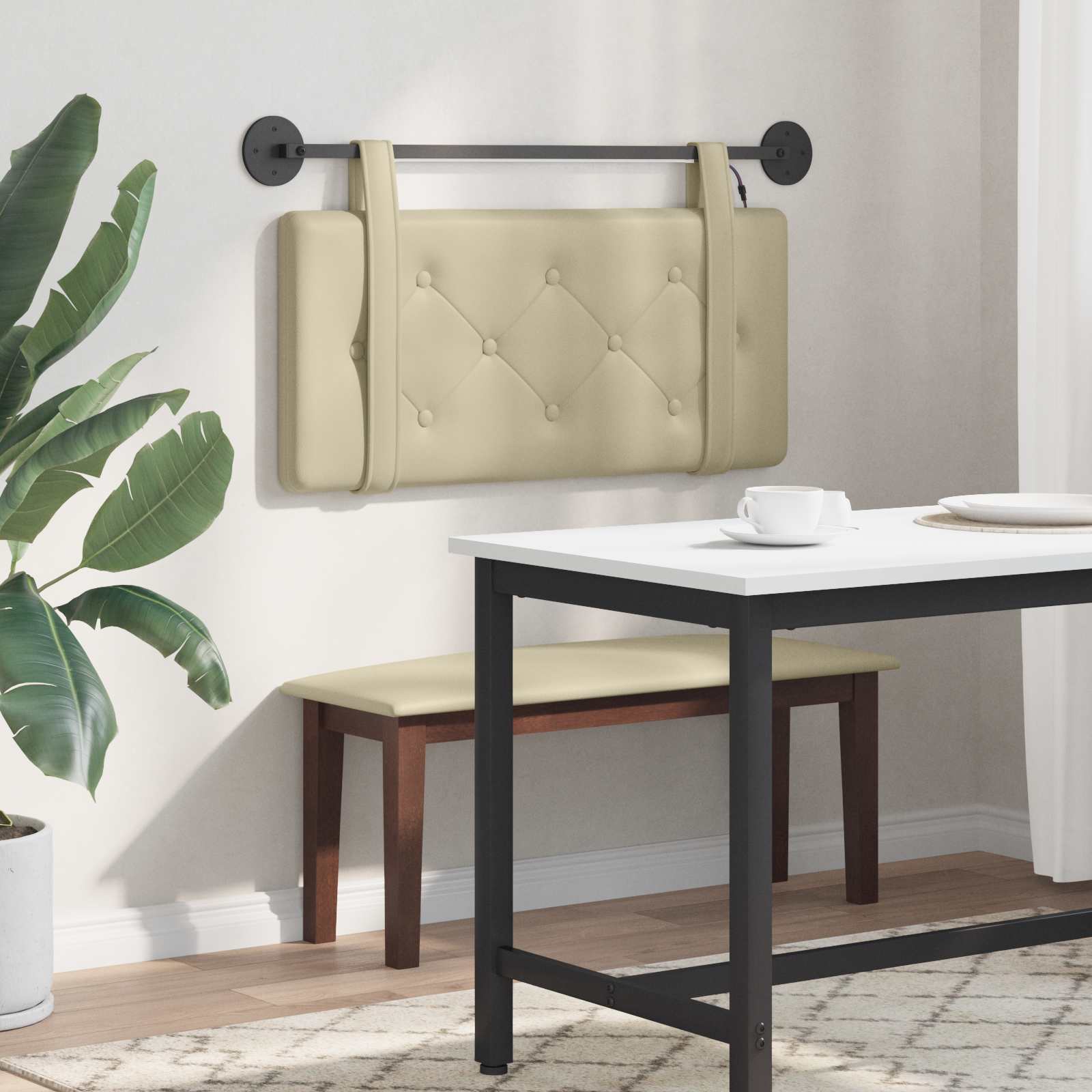 Tête de lit suspendue Avec lumière LED Crème Simili cuir - XIOS