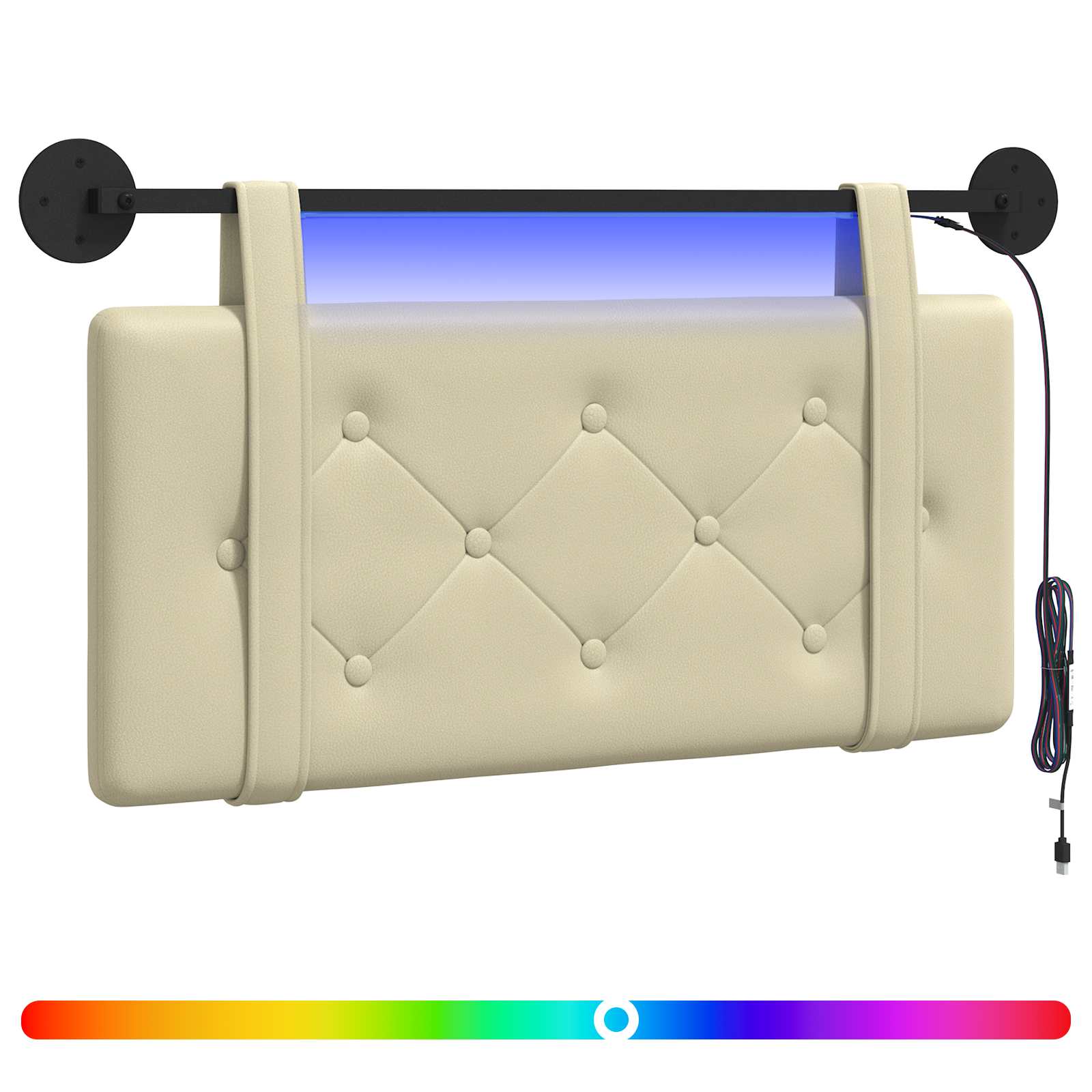 Tête de lit suspendue Avec lumière LED Crème Simili cuir - XIOS