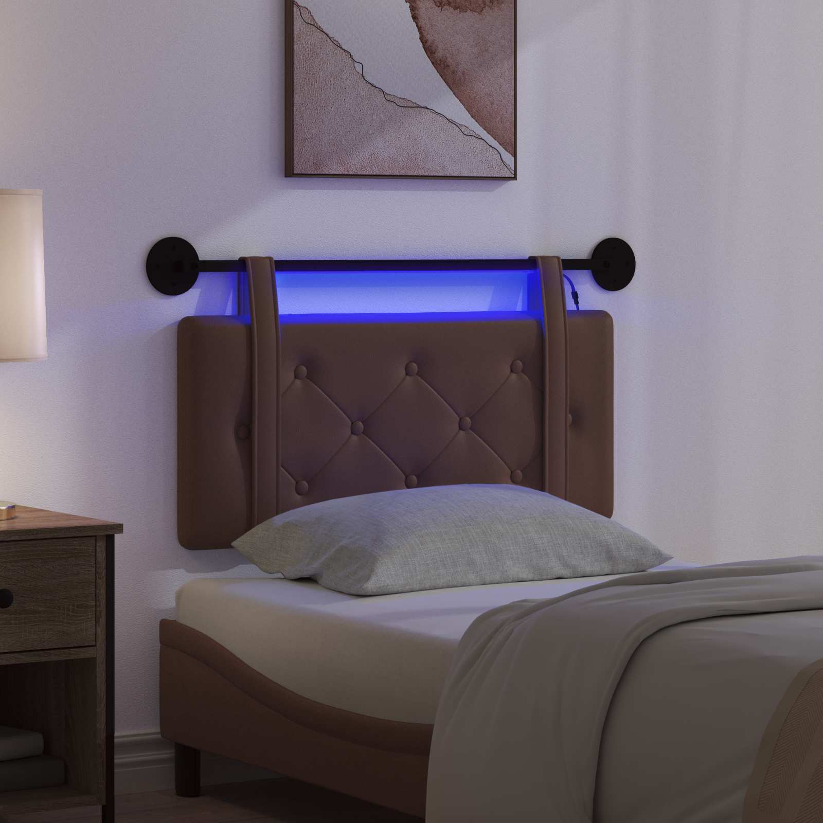 Tête de lit suspendue Avec lumière LED Marron Simili cuir - XIOS