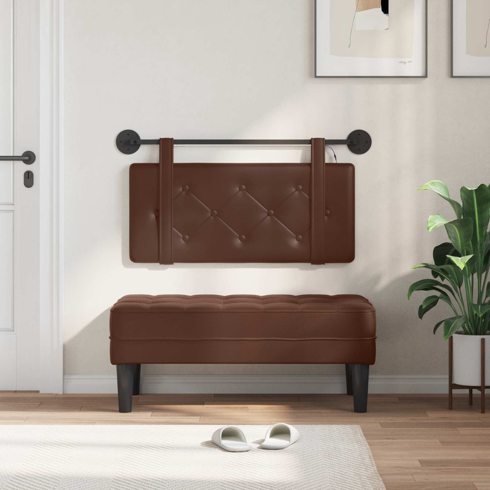 Tête de lit suspendue Avec lumière LED Marron Simili cuir - XIOS