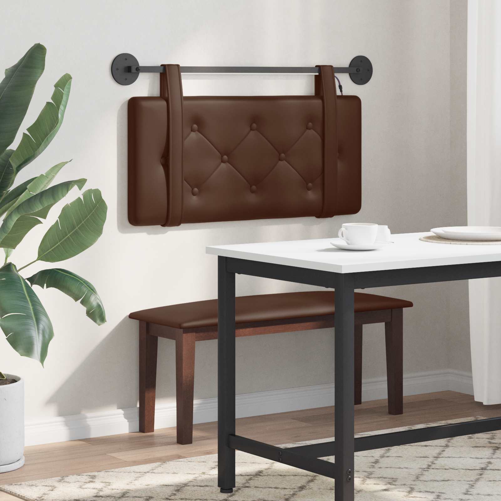 Tête de lit suspendue Avec lumière LED Marron Simili cuir - XIOS