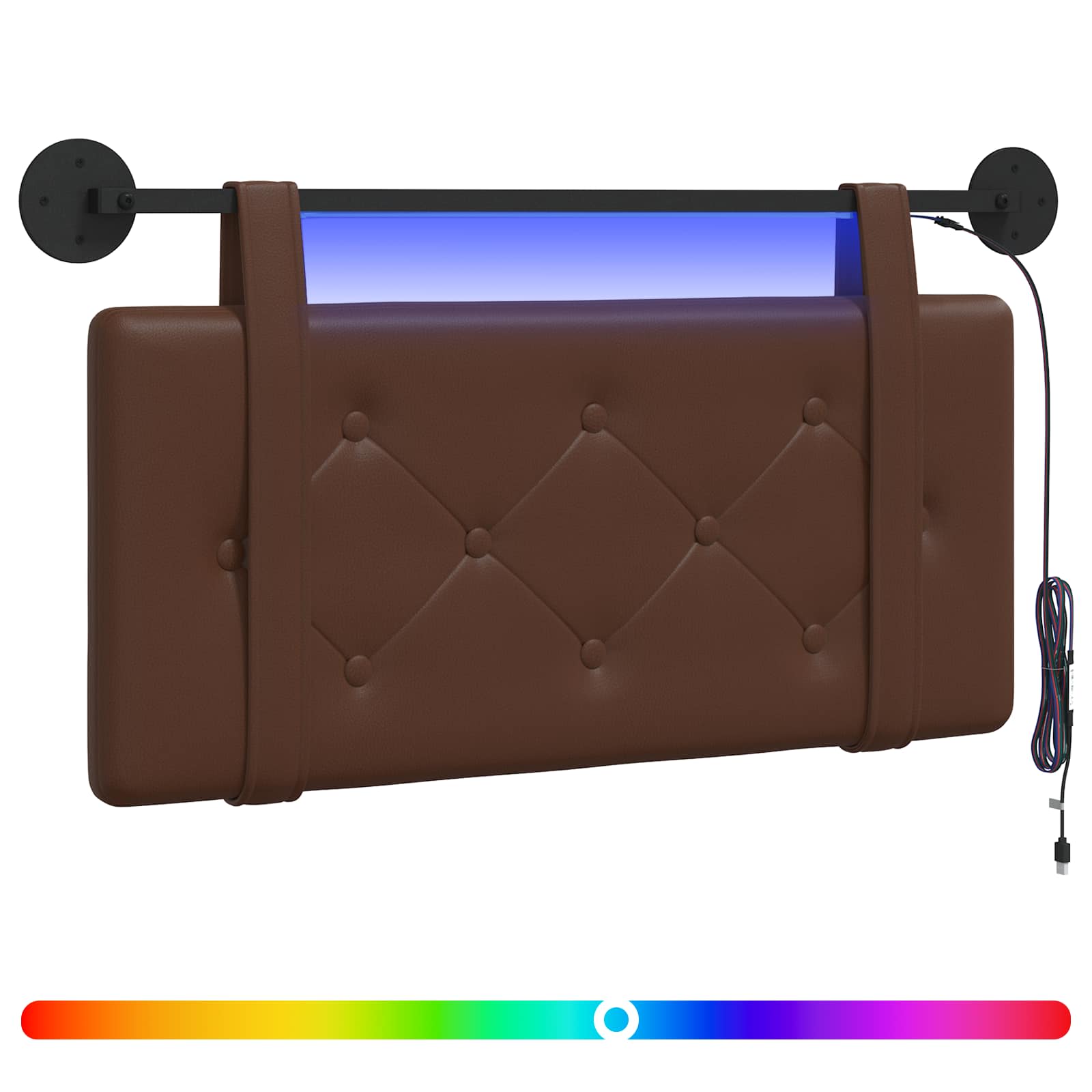 Tête de lit suspendue Avec lumière LED Marron Simili cuir - XIOS