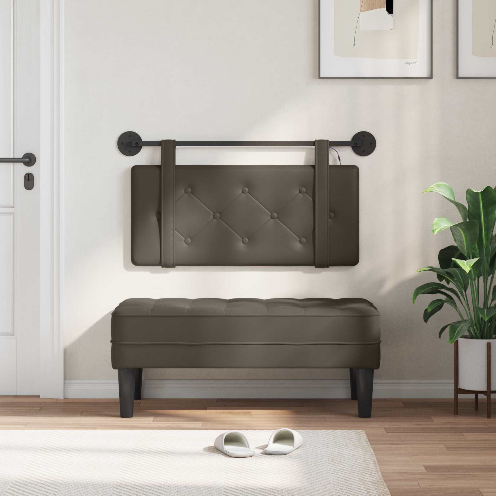 Tête de lit suspendue Avec lumière LED Gris Simili cuir - XIOS