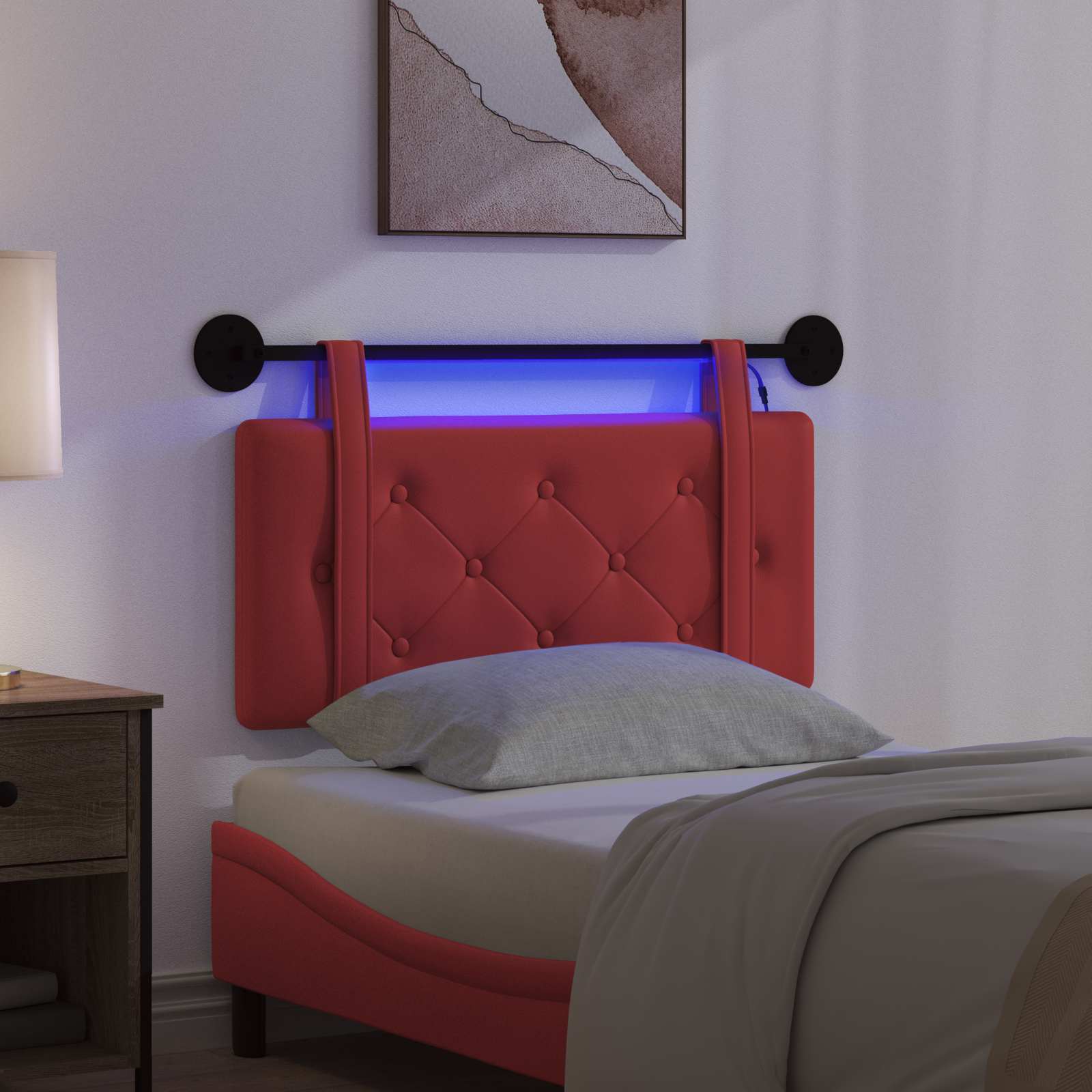 Tête de lit suspendue Avec lumière LED Rouge Simili cuir - XIOS