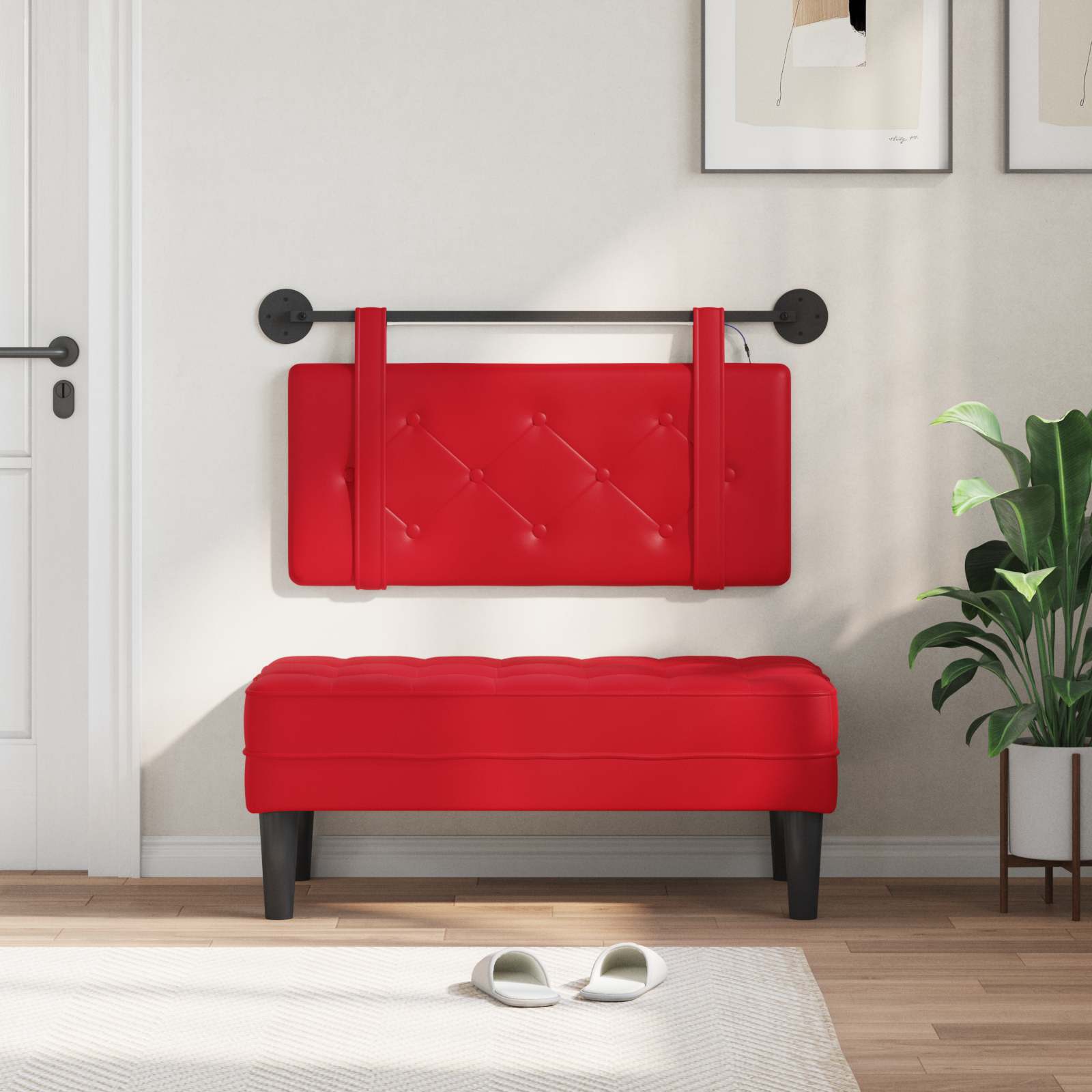 Tête de lit suspendue Avec lumière LED Rouge Simili cuir - XIOS