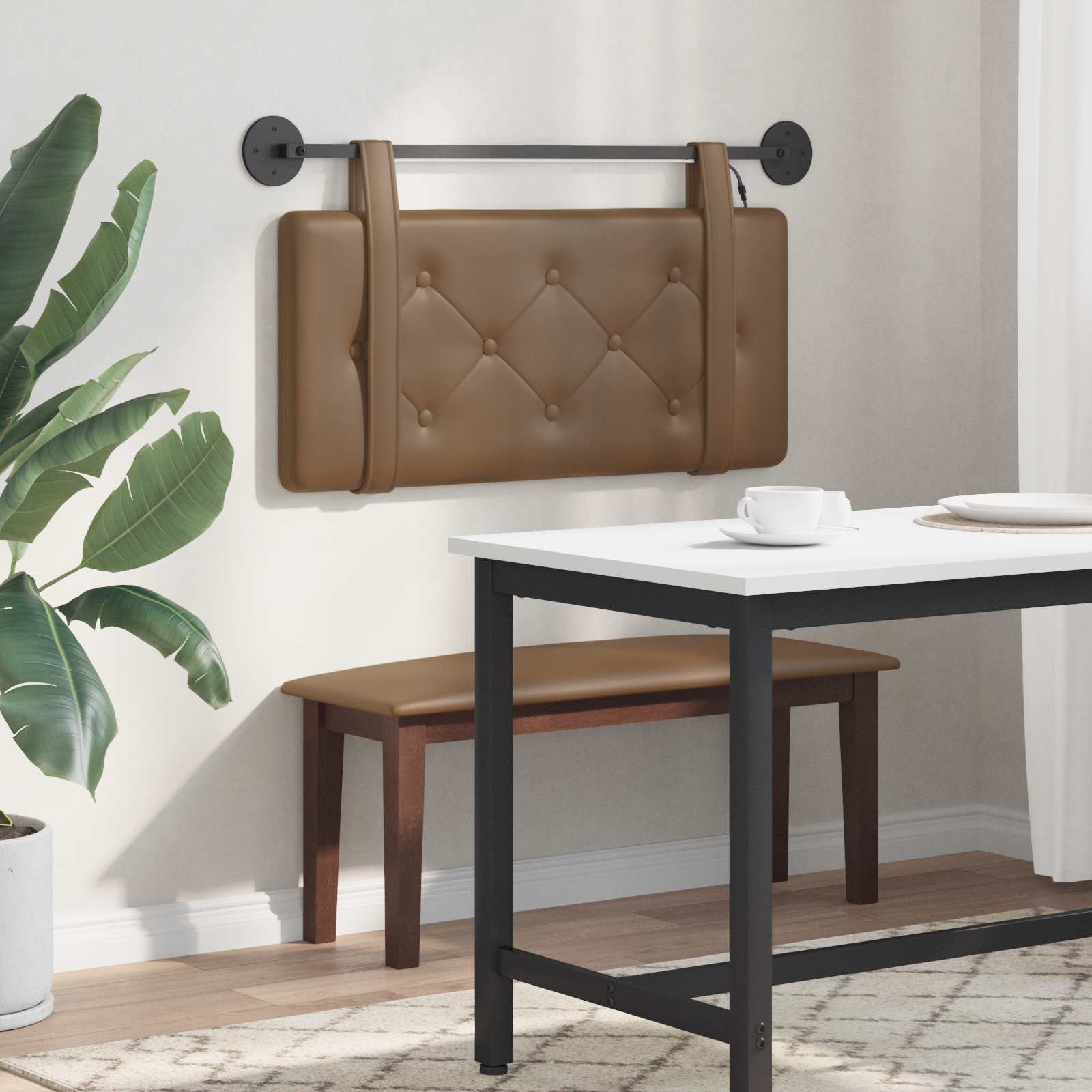 Tête de lit suspendue Avec lumière LED Cappuccino Simili cuir - XIOS