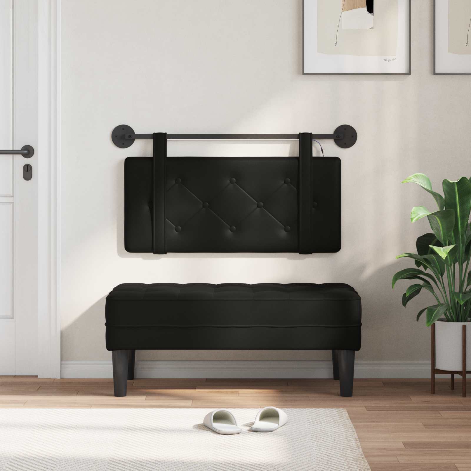 Tête de lit suspendue Avec lumière LED Noir Simili cuir - XIOS