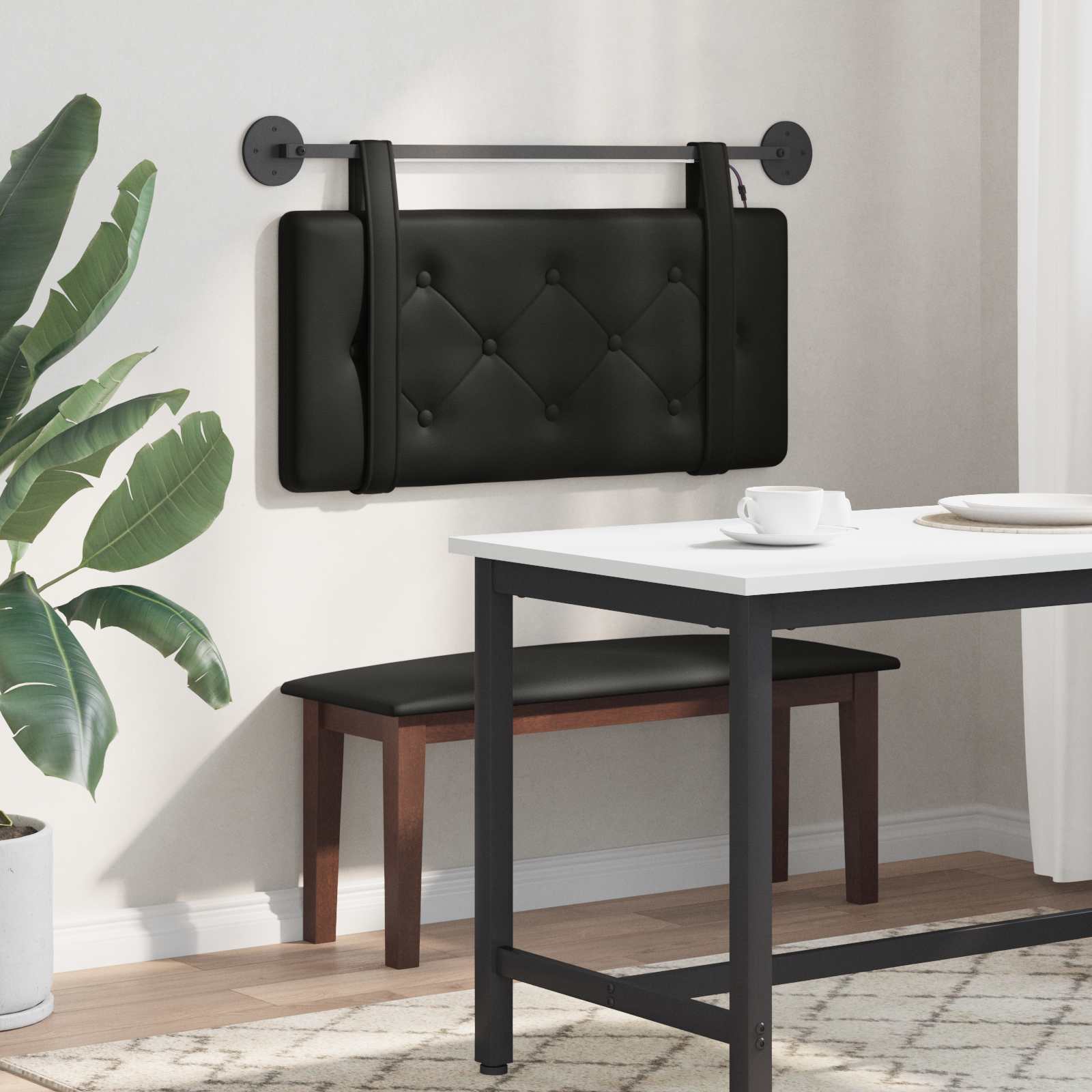 Tête de lit suspendue Avec lumière LED Noir Simili cuir - XIOS